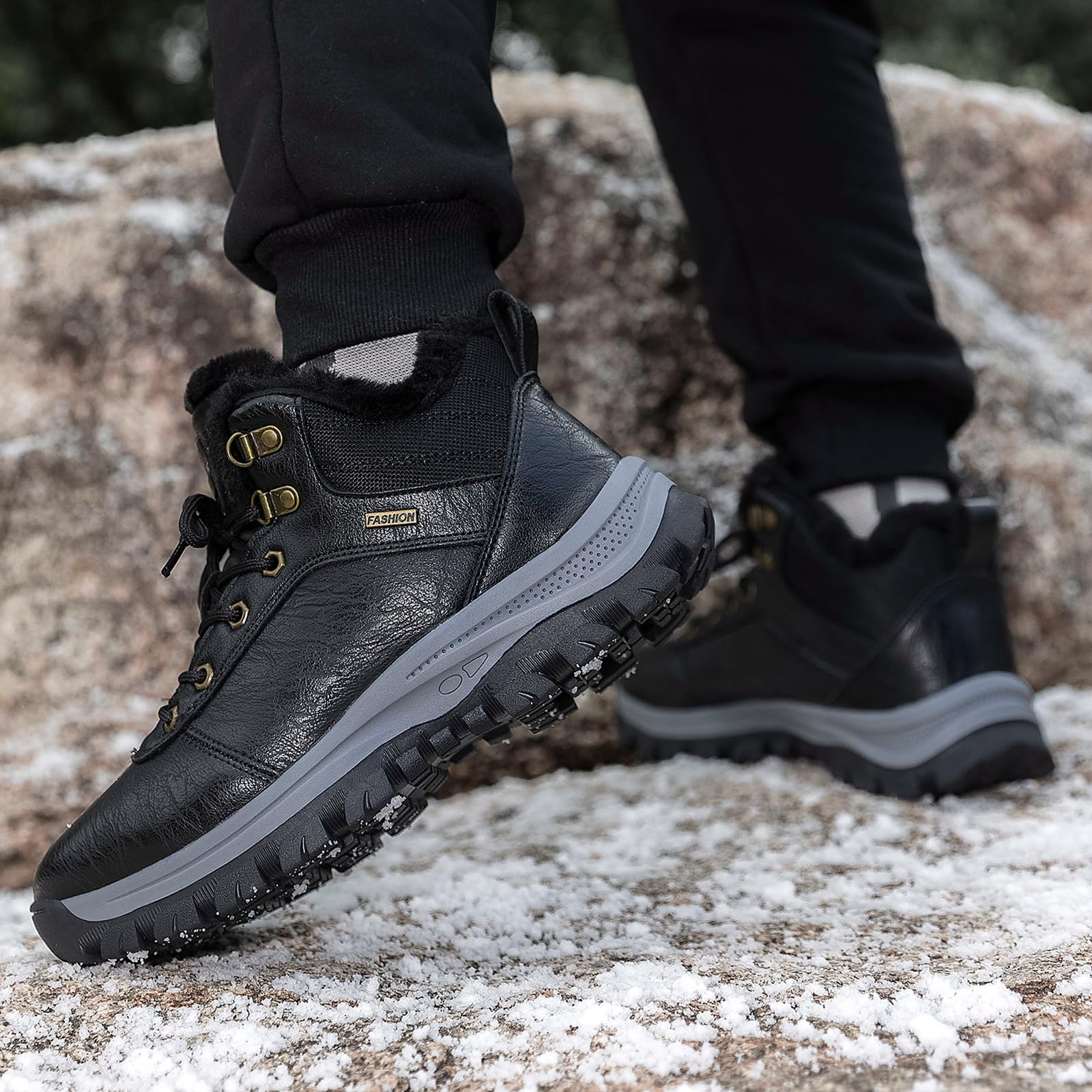 CHICMARK Men's Winter Outdoor Boots with Faux Fur Lining - Waterproof Snow & Hiking Shoes for Men, Non-Slip Trekking Boots for Cold Weather - Perfect for Snowy Trails, Mountain Climbing & Winter Adventures