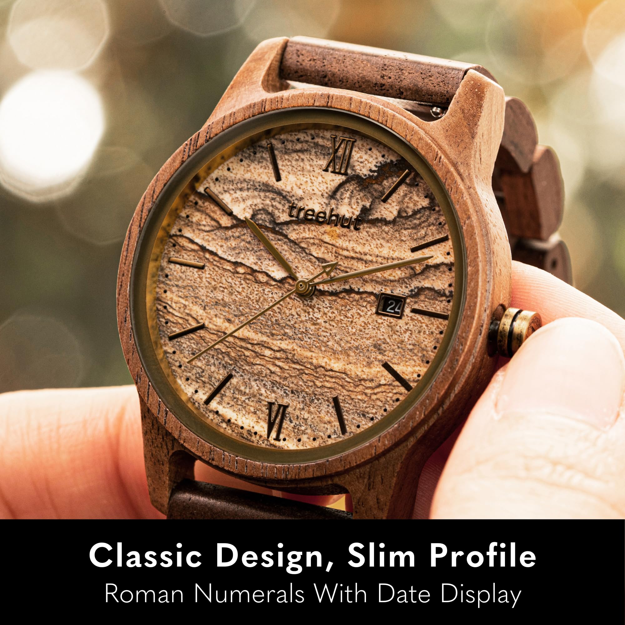 Premium Wooden Watch for Men - Real Wood Strap, Stainless Steel Clasp & Japanese Quartz Movement - Date Display Analog Wristwatch in Gift Box | Perfect for Business, Casual Wear & Anniversary Gifts