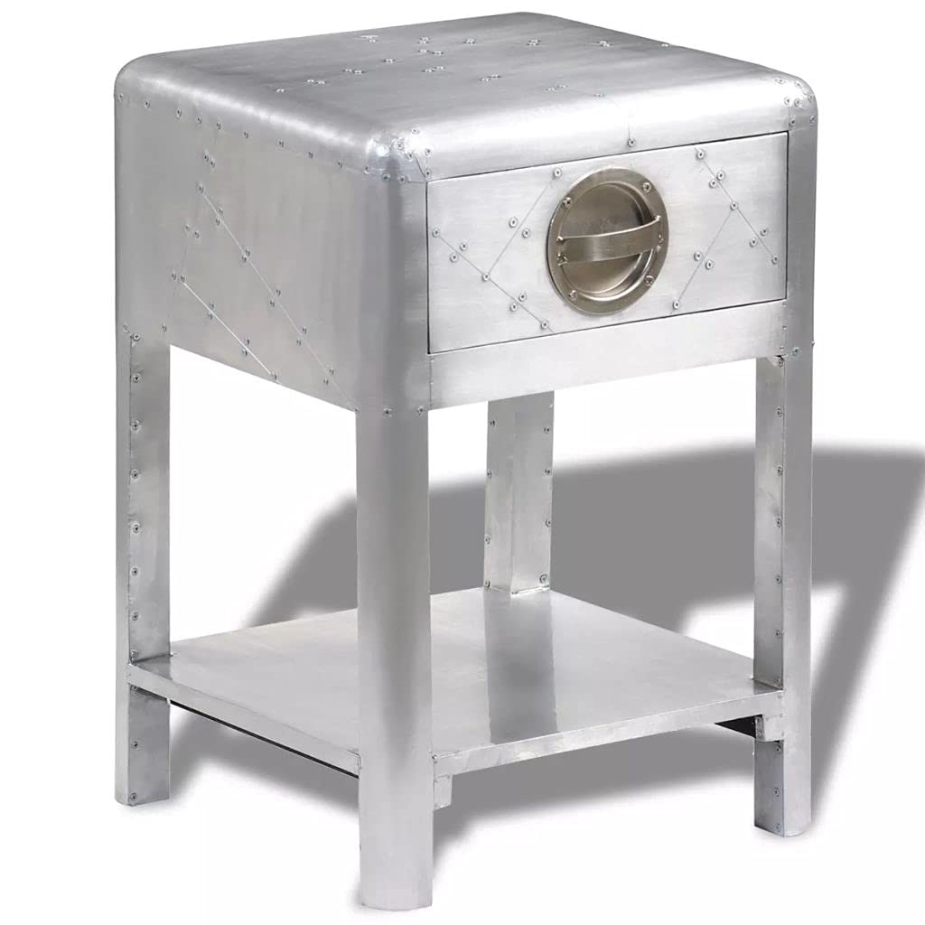 Vintage Aviator Style Solid Wood Side Table with Storage Drawer - Bedside Table, Lamp Stand, Plant Stand - Perfect for Living Room, Bedroom & Office Decor