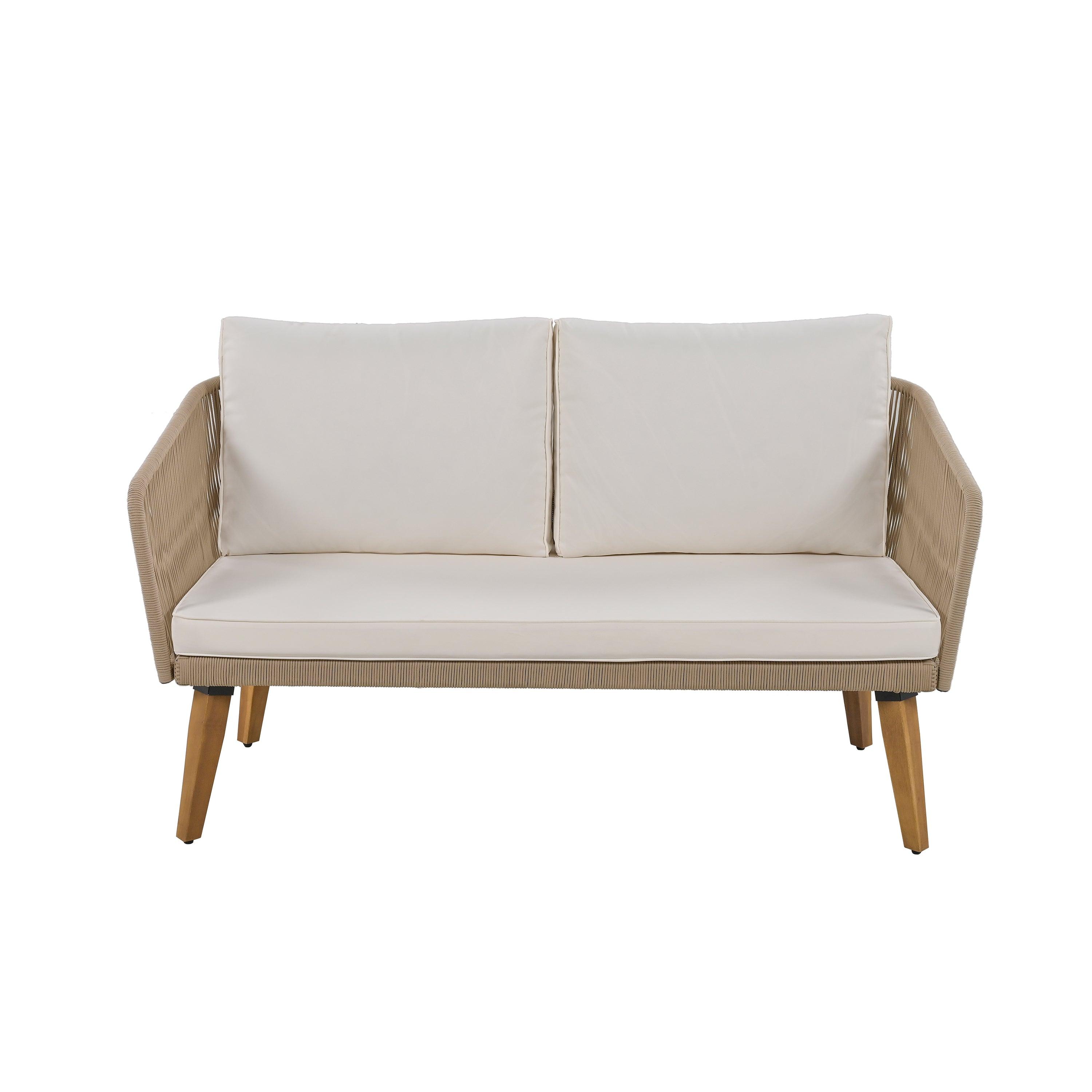 4-Piece Outdoor Patio Furniture Set with Loveseat, Rope Wicker Conversation Set & Cushions - Perfect for Backyard, Garden, Poolside & Outdoor Entertaining