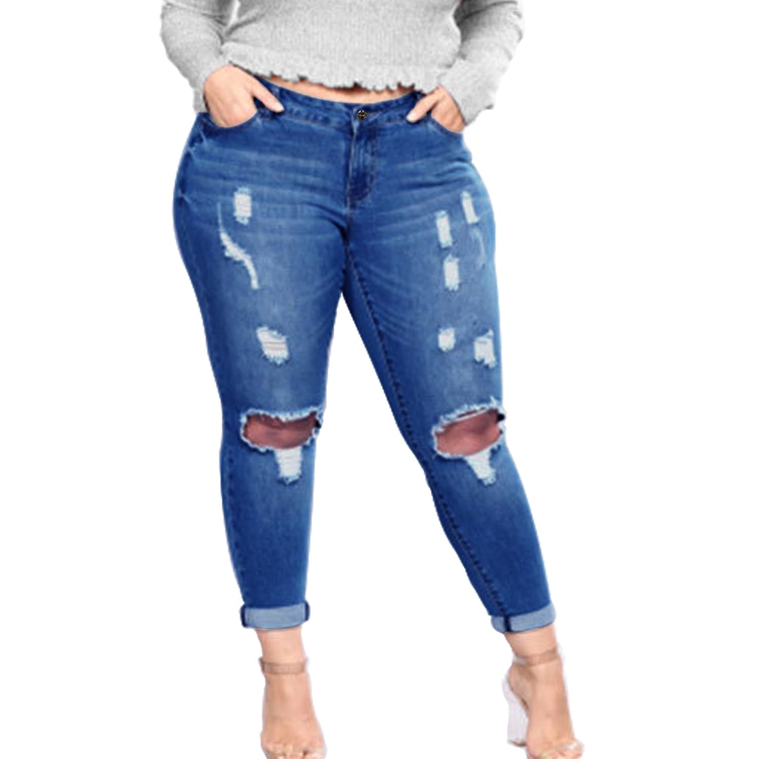 Tulucky Women's Plus Size Boyfriend Jeans - Distressed Ripped Denim Pants with Stretch, Comfortable Skinny Fit for Casual Wear | Perfect for Everyday Outfits, Street Style & Weekend Looks