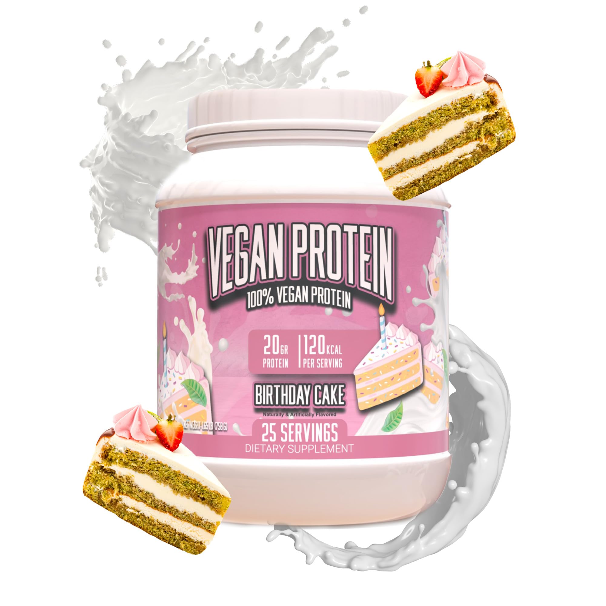 Huge Supplements Vegan Protein Powder - Birthday Cake Flavor | 20g Plant-Based Protein Per Serving | Dairy-Free, Gluten-Free | Perfect for Post-Workout Recovery & Healthy Baking