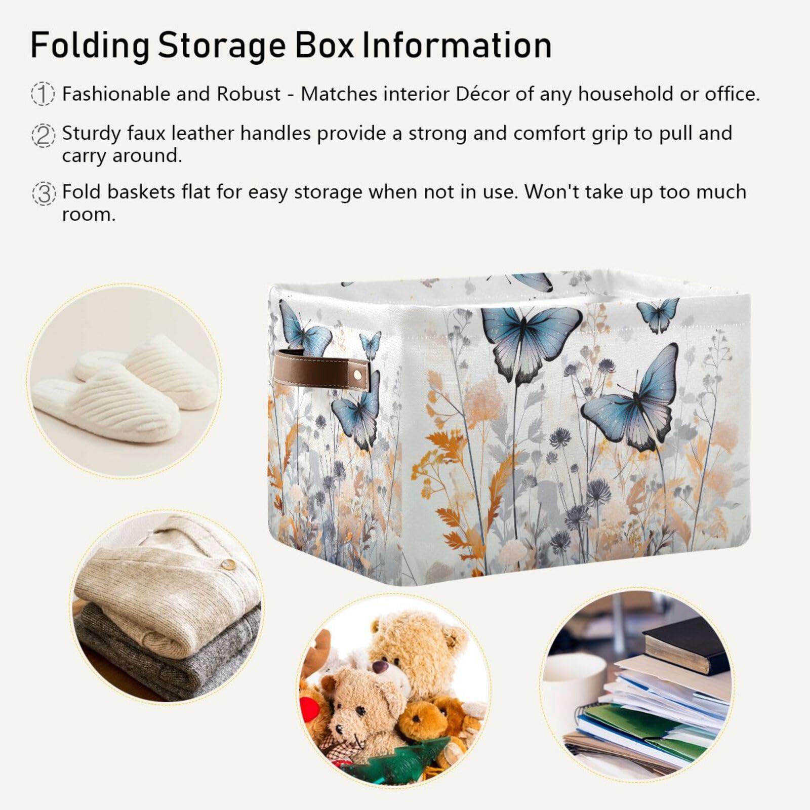 Foldable Canvas Storage Baskets with Handles - 2 Pack Rectangle Fabric Organizer Box for Clothes, Home & Office Organization | Perfect for Closet Shelves, Bedroom Decor & Laundry Storage
