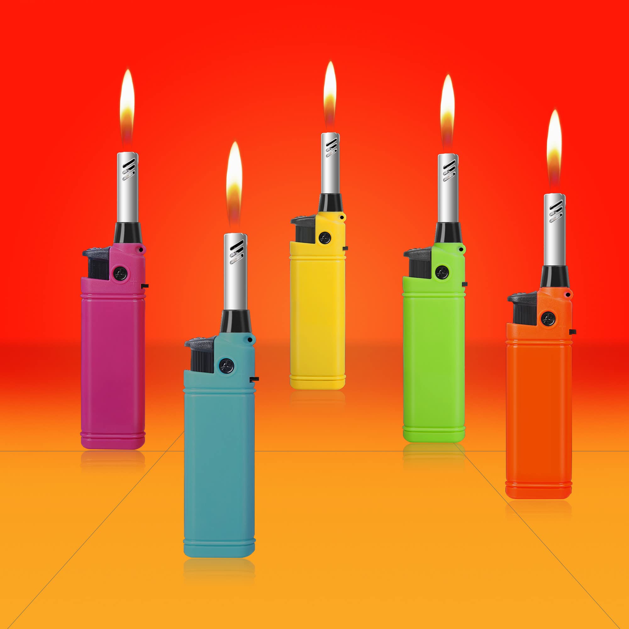 Navpeak Mini Candle Lighter - 5 Pack Refillable Butane Utility Lighters with Extended Wand for Kitchen, Fireplace, BBQ, Stove & DIY Projects | Perfect for Camping, Home Use & Outdoor Cooking