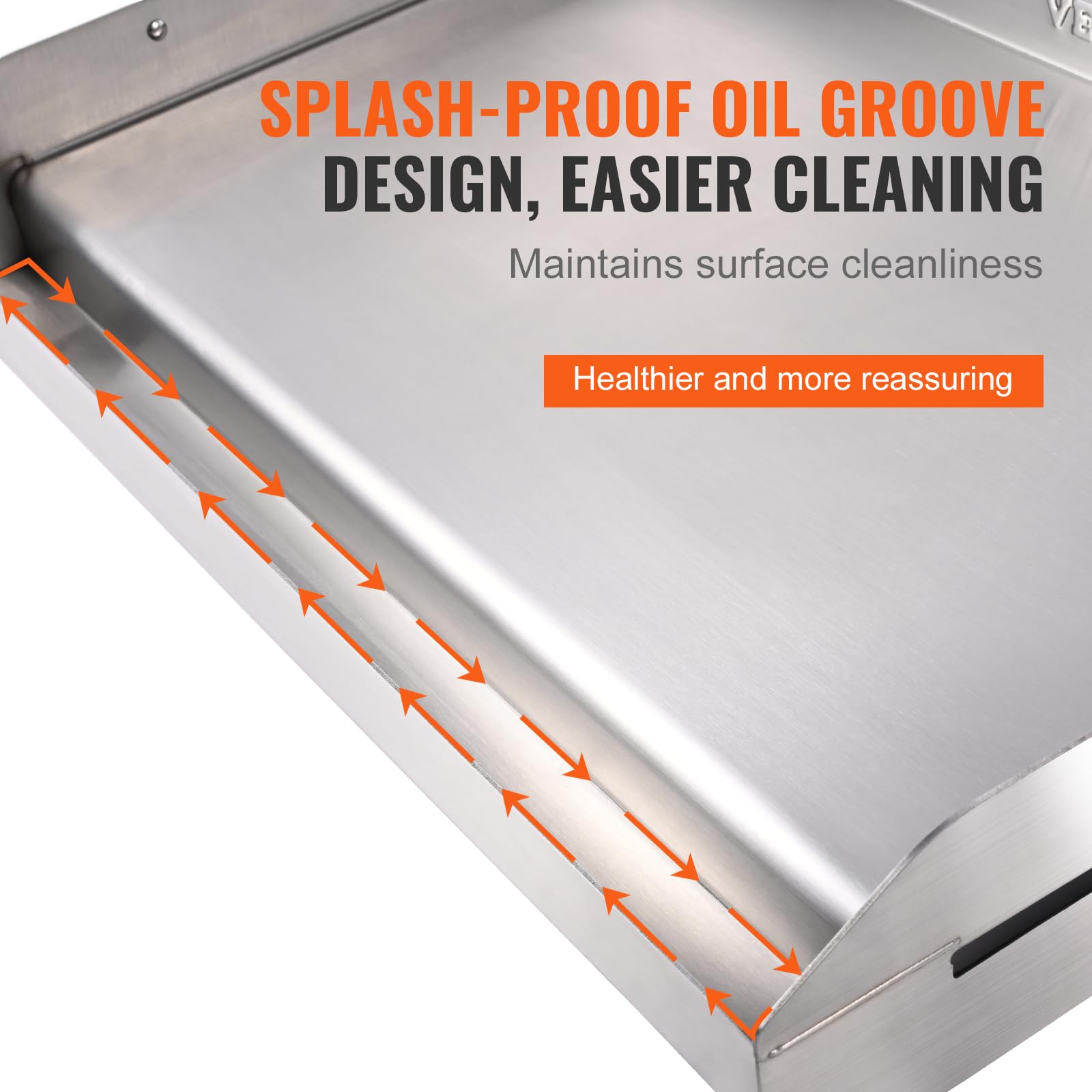 VEVOR 23x16 Inch Stainless Steel Griddle Plate with 2 Handles & Oil Groove - Flat Top Grill for BBQ, Gas & Charcoal Grills - Perfect for Home Kitchen, Outdoor Cooking, Camping & Backyard Parties