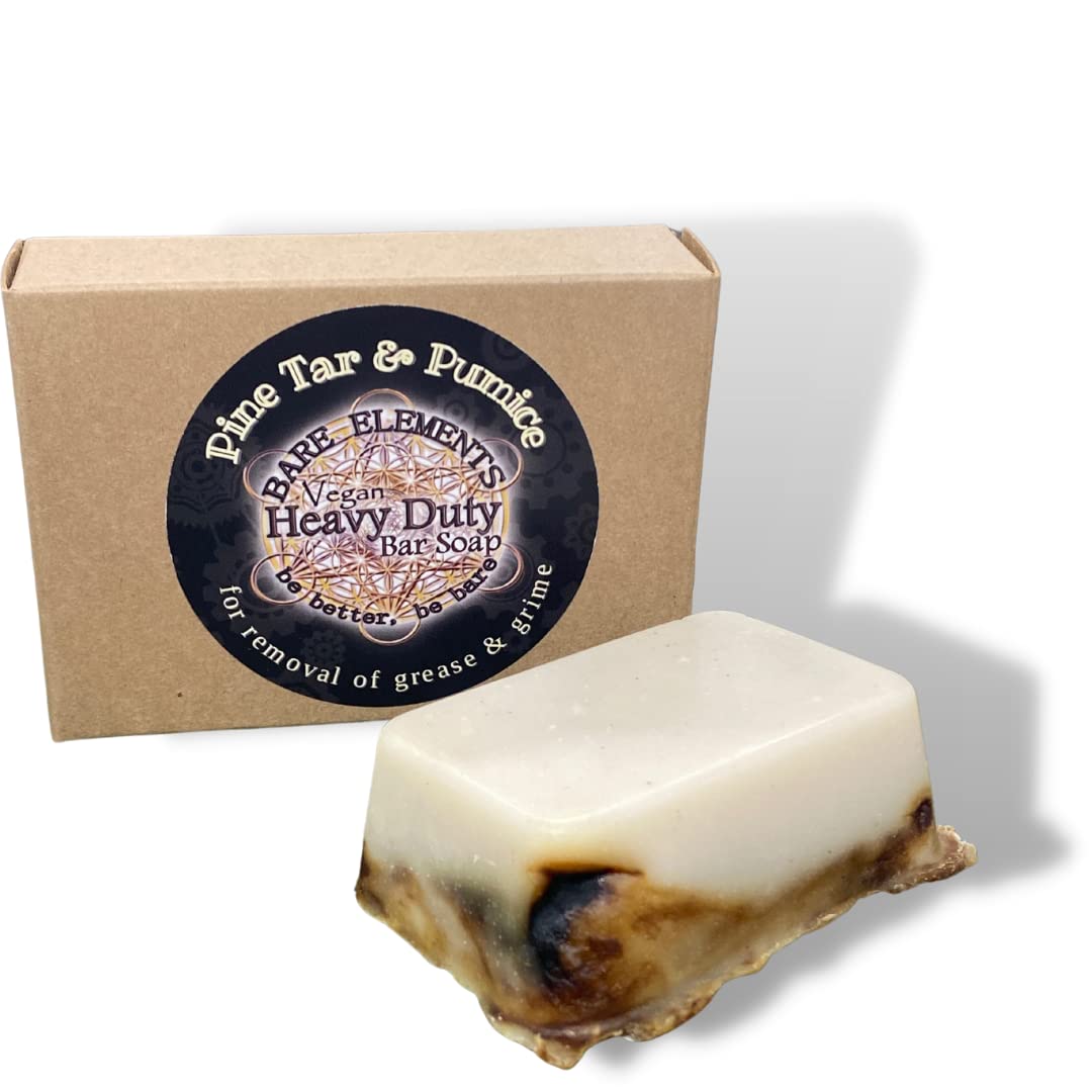 Natural Vegan Bar Soap for Men & Women - Heavy Duty Pine Tar & Pumice Scrub - Palm Oil Free, Non Toxic, Biodegradable Packaging - All Natural Soap for Camping, Hiking & Outdoor Activities