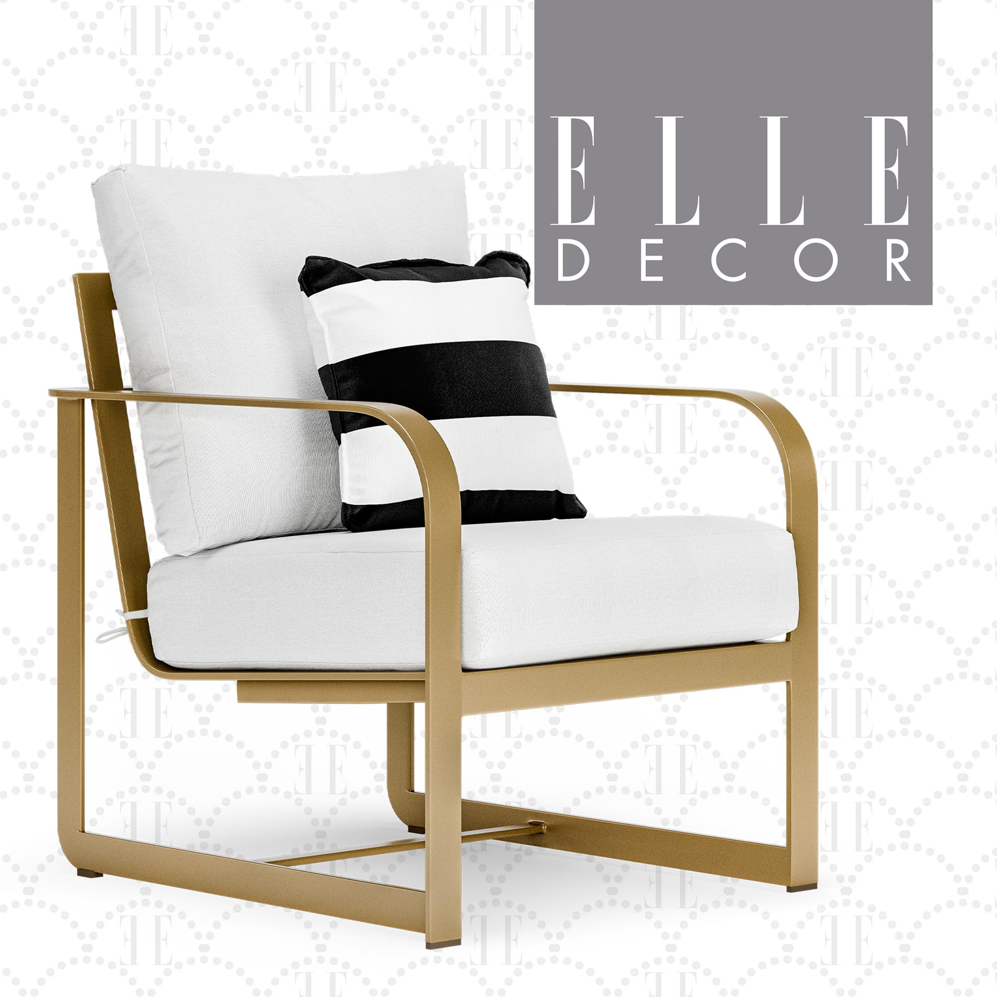 Elle Decor Modern Mirabelle Outdoor Patio Modular Furniture Collection - White or Gold Frame Arm Chair - Perfect for Poolside Lounging, Garden Relaxation & Stylish Backyard Decor