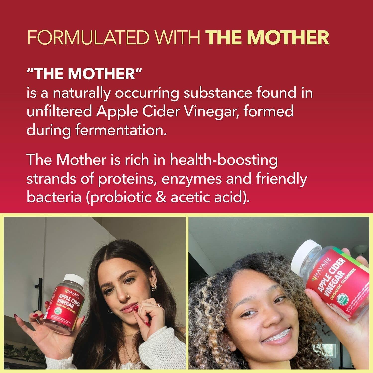 Organic Apple Cider Vinegar Gummies with Mother - 60 Count | Natural Detox & Digestive Support Supplement | Immune Boost & Weight Management | Perfect for Daily Wellness Routine & Healthy Lifestyle