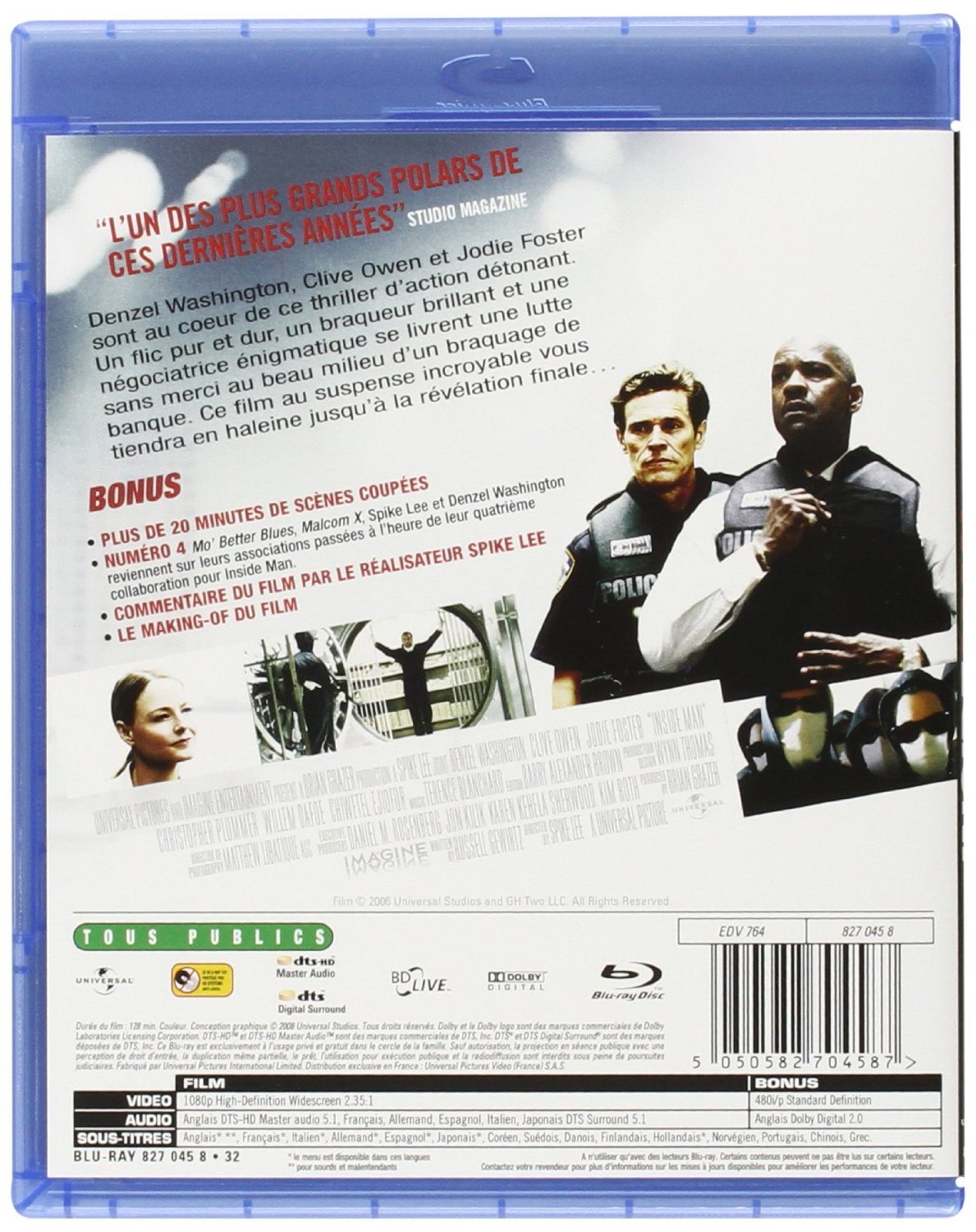 Inside Man Blu-ray Movie - Crime Thriller Film with Denzel Washington - Perfect for Movie Nights & Home Theater Entertainment