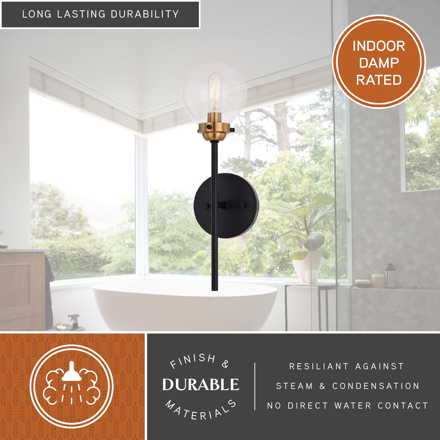 VAXCEL Orbit 1 Light Wall Sconce in Brass & Oil Rubbed Bronze with Clear Glass Globe - Mid Century Modern Industrial Lighting for Bedroom, Living Room, Hallway & Entryway