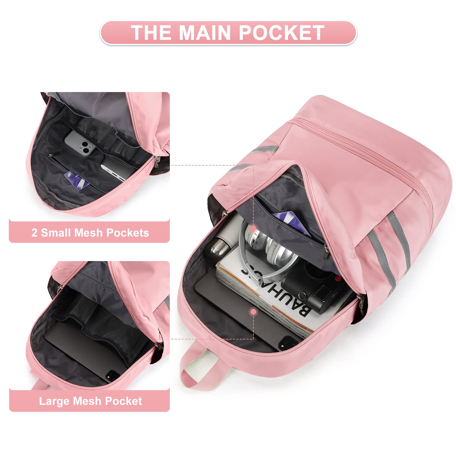 Coofay Women's Waterproof Gym Backpack with Shoe Compartment - Lightweight Sports Travel Backpack, Small Pink Workout Bag for Gym, Yoga, Hiking & Daily Commute