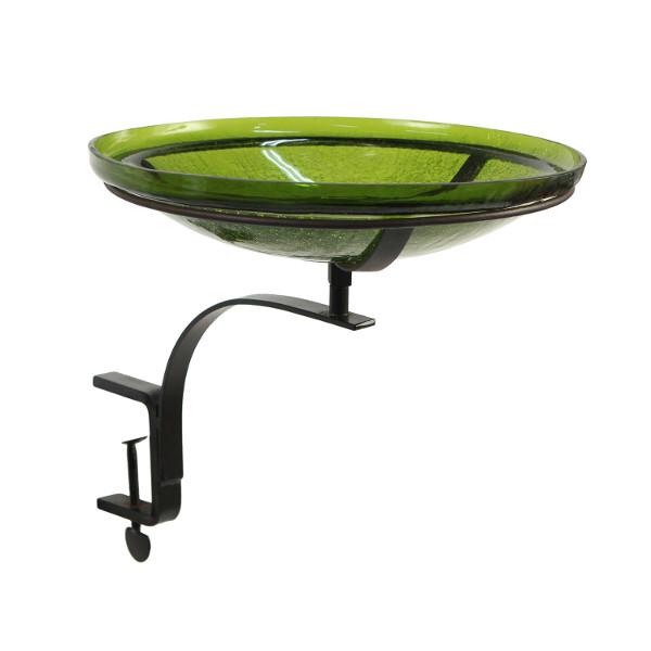 Fern Green Crackle Glass Birdbath Bowl for Garden Decor - Handmade Outdoor Bird Feeder with Crackled Texture, Perfect for Attracting Birds to Your Backyard or Patio