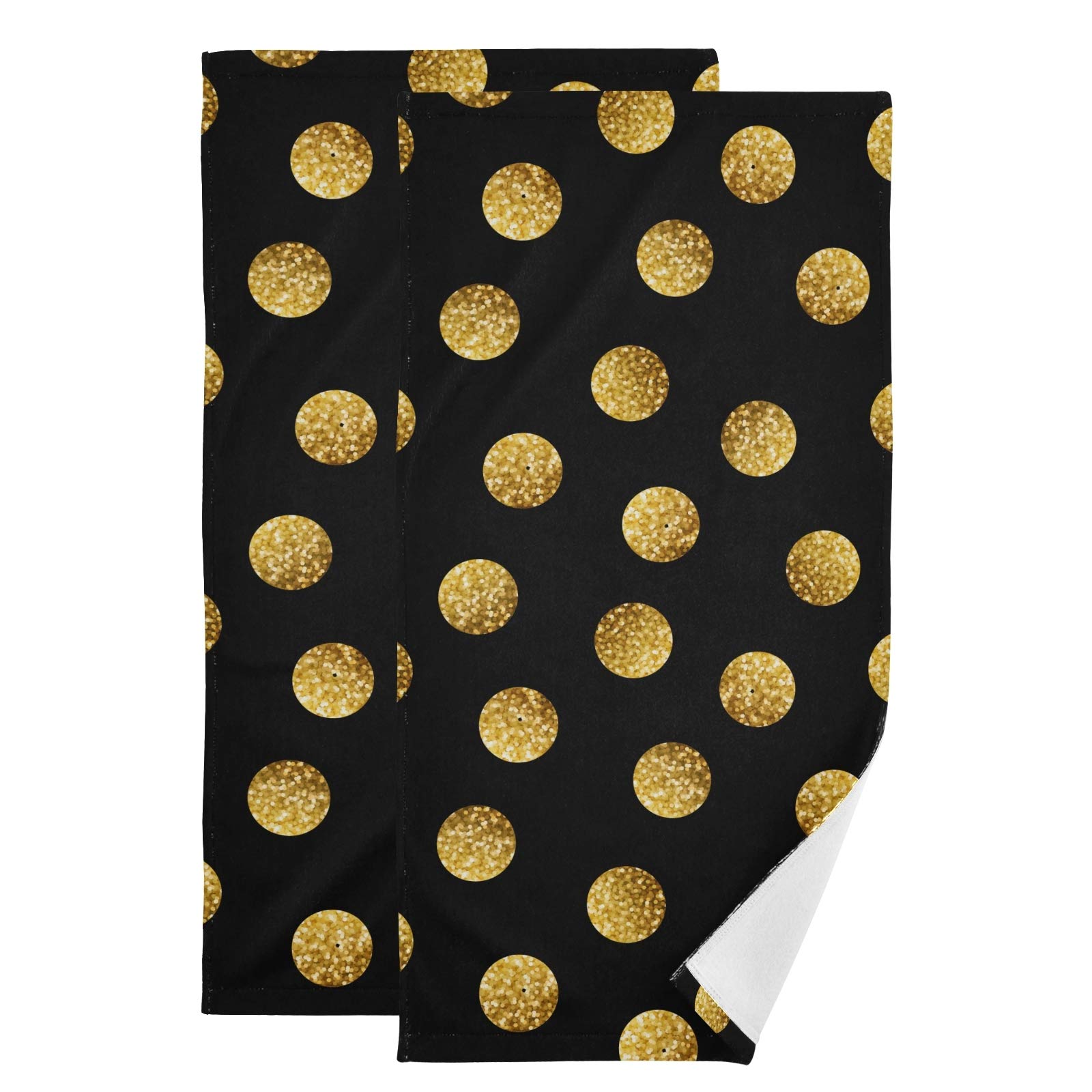 Qilmy 2-Piece Bath Towel Set - Super Absorbent Soft Cotton Towels for Bath, Face, Hand & Gym - Polka Dot Gold & Black - Perfect for Home, Shower & Travel Use