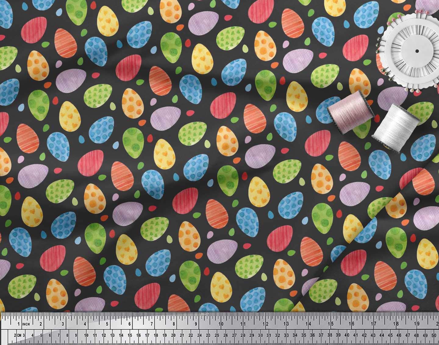 Soimoi Black Cotton Poplin Fabric by The Yard - 42 Inch Wide Easter Egg Pattern Printed Textile for DIY Crafts, Dressmaking & Home Decor | Perfect for Easter Celebrations, Spring Sewing Projects & Holiday Decorations