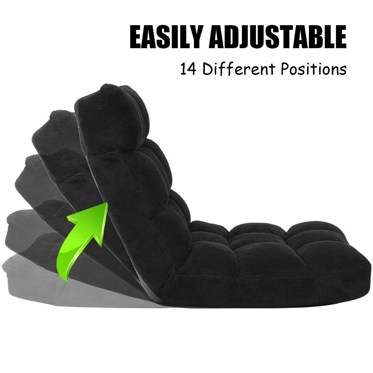 Casart Adjustable Floor Chair Lounger - 14-Position Folding Gaming Sofa with Steel Frame & Sponge Padding - Black Chaise Lounge Recliner for Bedroom, Living Room & Gaming Setup