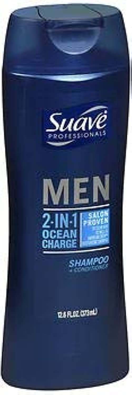 Suave Professionals Men's 2-in-1 Shampoo and Conditioner with Ocean Charge - 12.6 oz (Pack of 4) | Hydrating Hair Care for Men | Gym, Travel & Daily Use