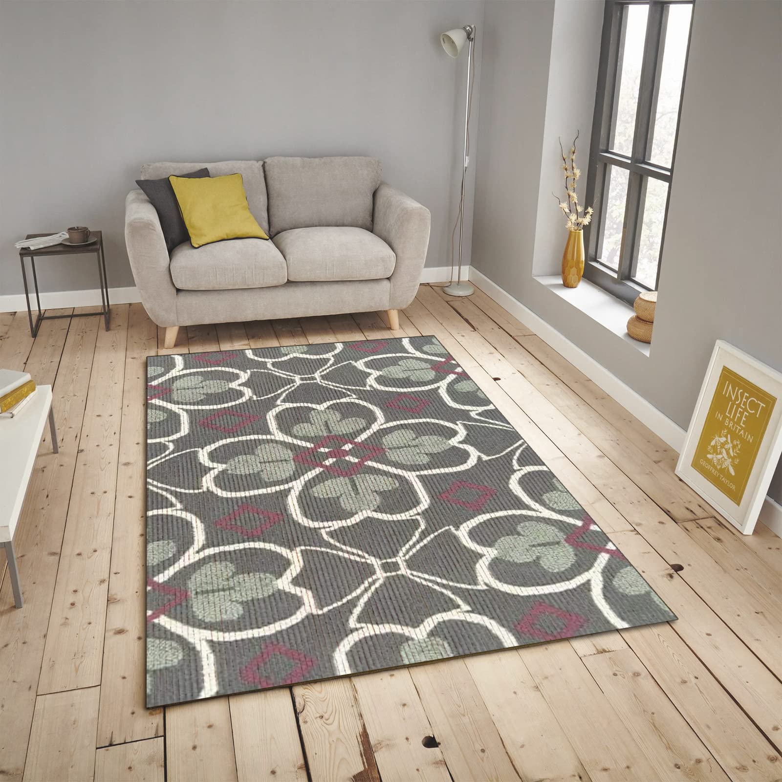 Modern Minimalist Floral Area Rugs - Non-Slip Foldable 5x6ft Soft Floor Mat for Living Room, Bedroom & Dorm Decor | Fresh Romantic Home Decor, Pet-Friendly & Floor-Safe Design