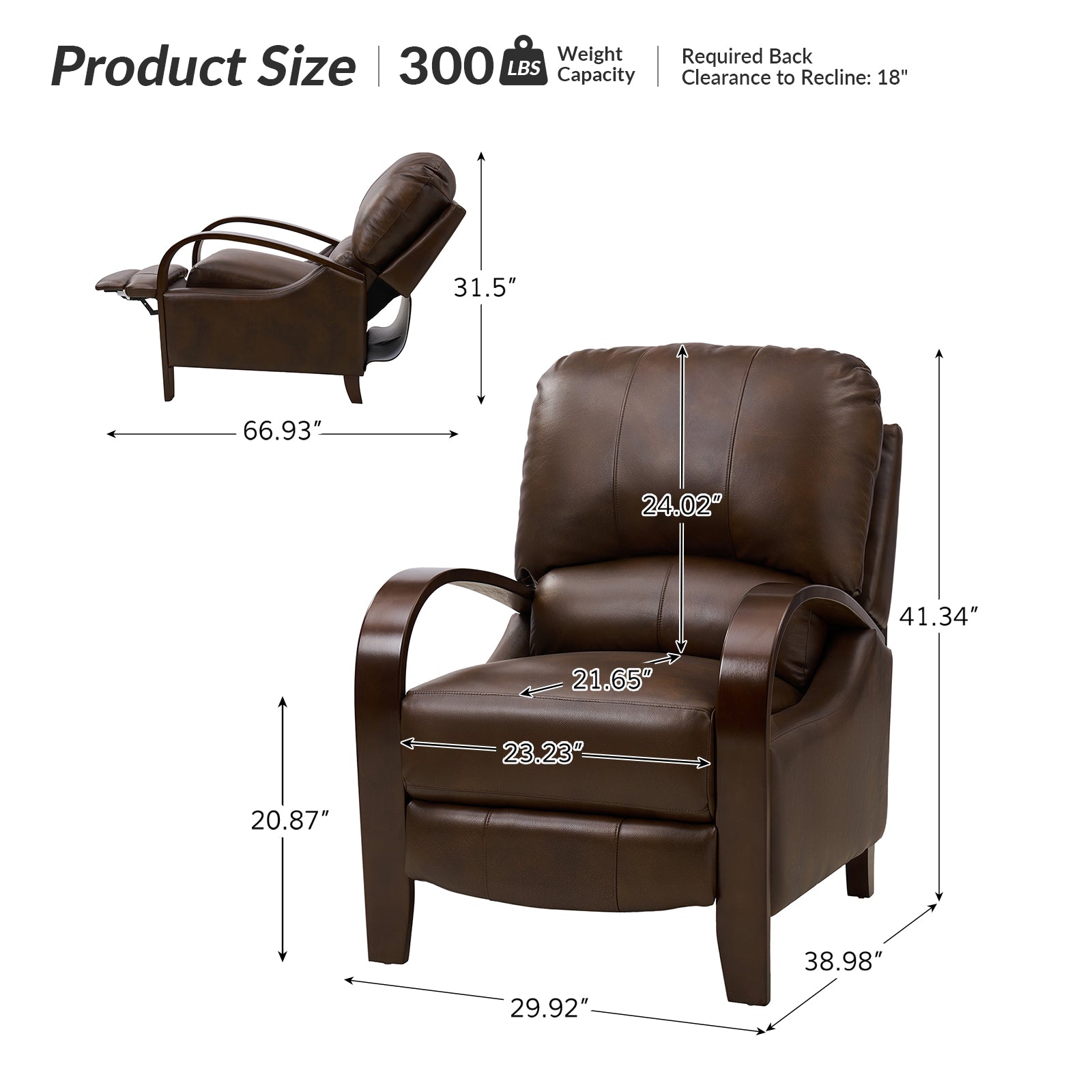 Melissa Genuine Leather Manual Recliner Chair - Handcrafted Full Grain Leather Living Room Recliner with Smooth Manual Mechanism, Perfect for Home Theater, Gaming, and Relaxation