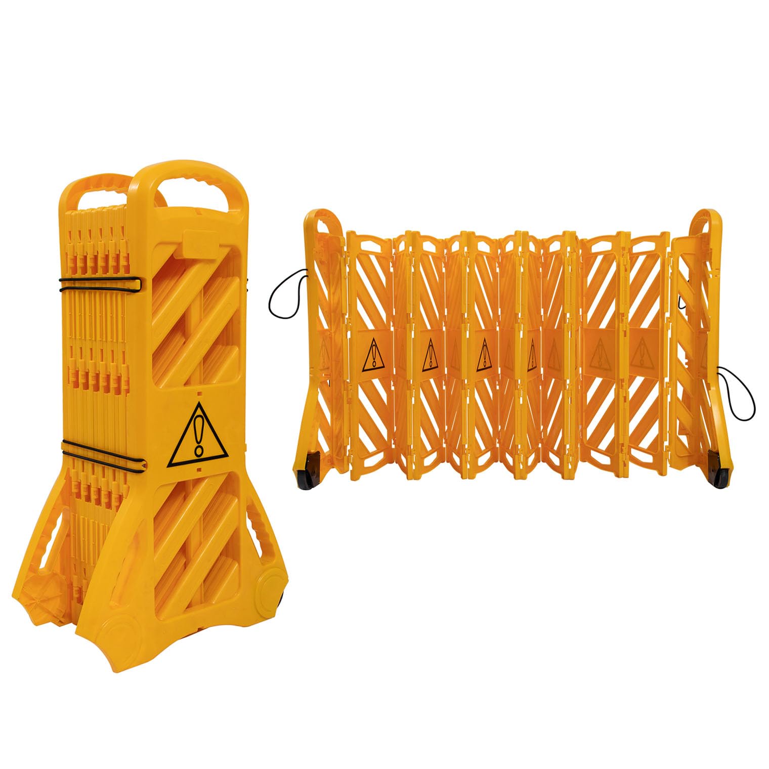 13-Foot Extendable Commercial Safety Barriers with Locking Straps - Folding Portable Plastic Barricade for Construction, Traffic Control & Driveway Gates | Ideal for Crowd Management, Event Safety & Parking Lot Security