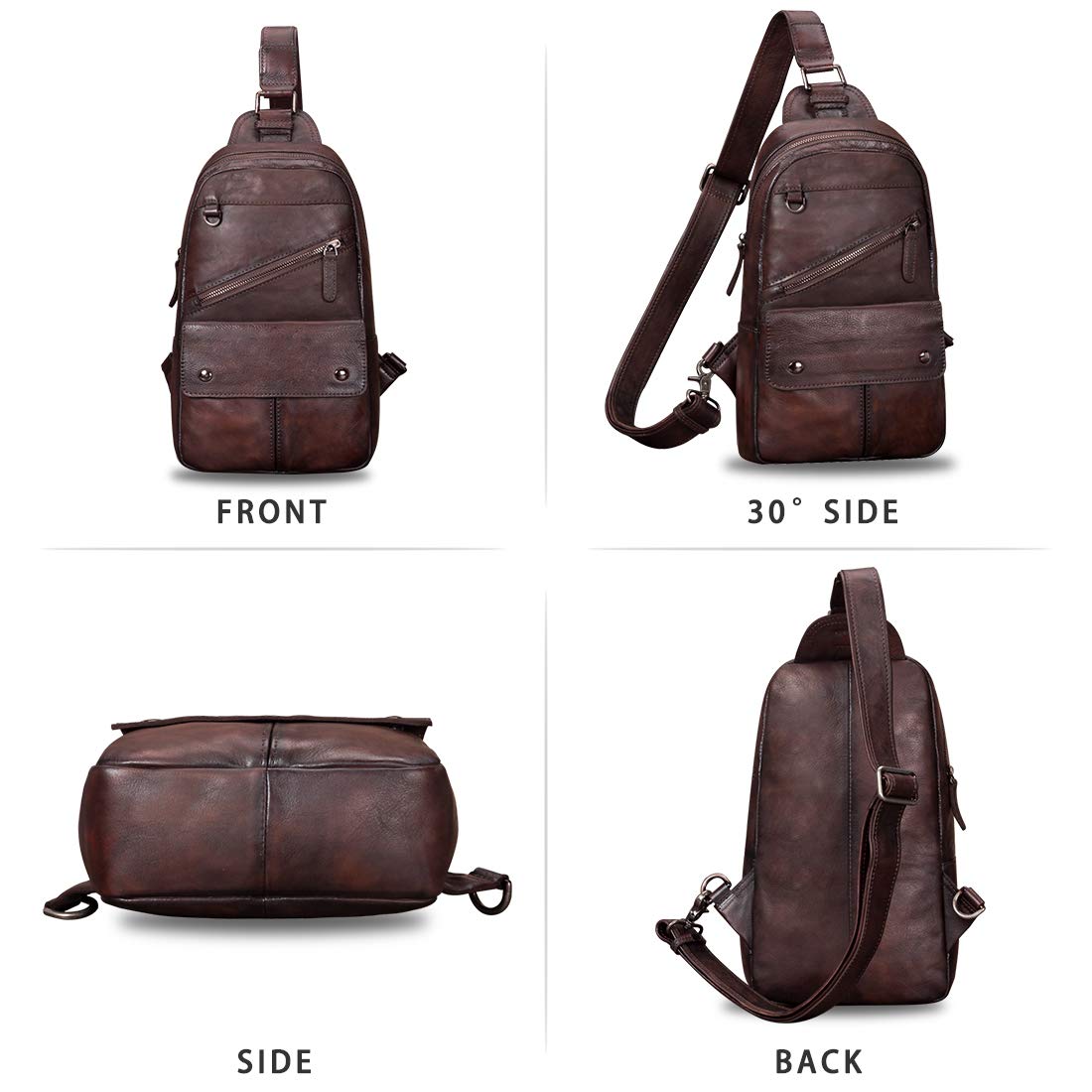 Genuine Leather Sling Bag for Men & Women - Vintage Handmade Crossbody Chest Backpack Purse | Perfect for Travel, Hiking & Everyday Use