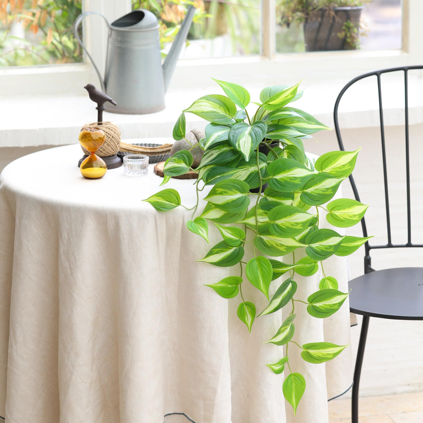 Artificial Devil's Ivy Golden Pothos Fake Hanging Plant - 26 Inch Lifelike Silk Potted Vine for Wall Decor, Home, Office, Patio - Indoor & Outdoor Use (Perfect for Living Room, Bedroom, Balcony Decor)