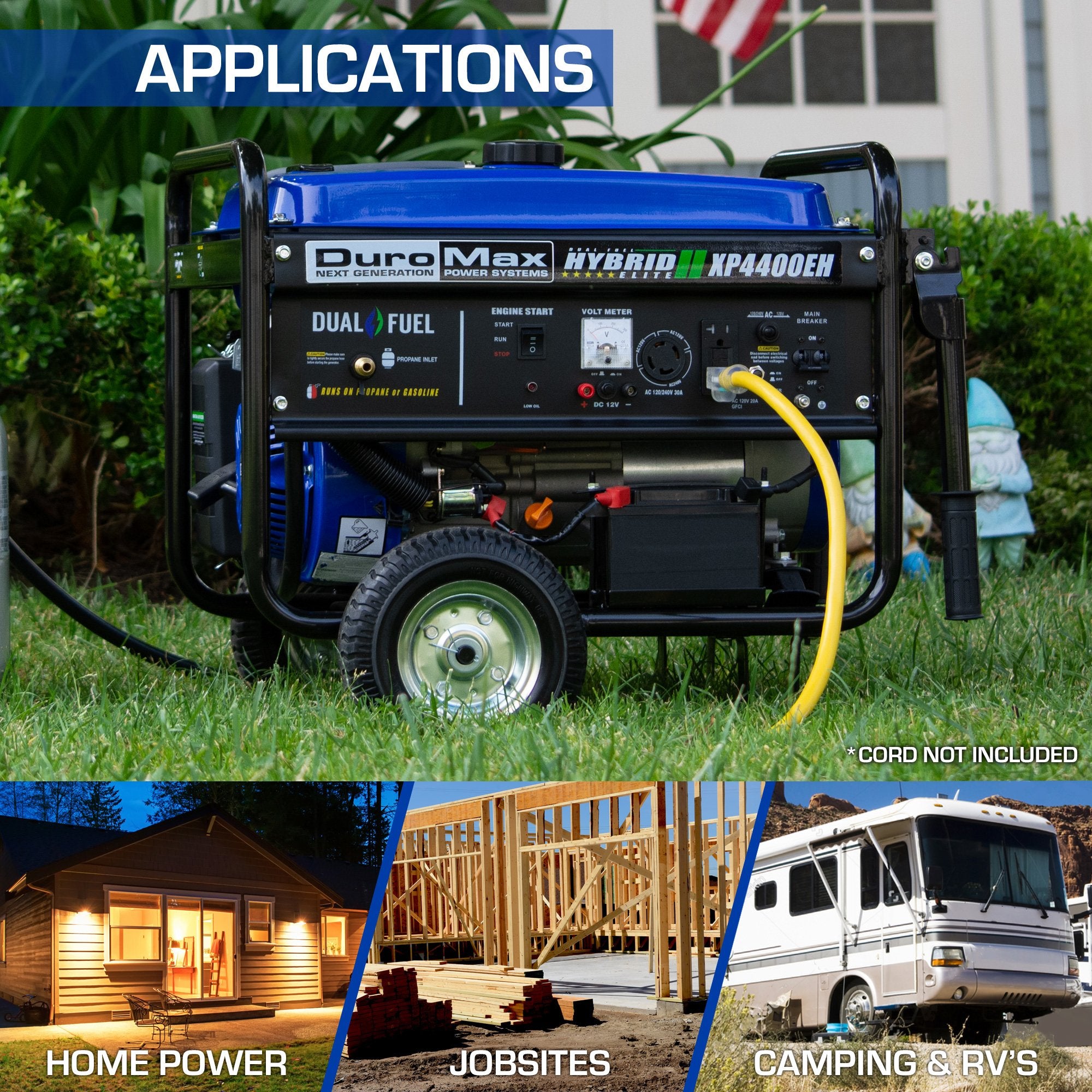 DuroMax XP4400EH 3500W/4400W Dual Fuel Portable Generator with Electric Start - Ideal for Home Backup Power, Camping & Emergency Use