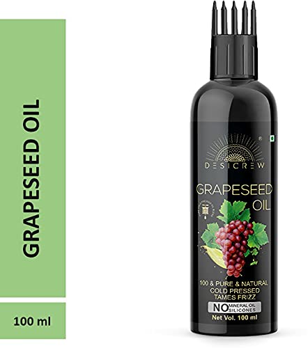 Pure Cold Pressed Grapeseed Oil with Comb Applicator - 100ml - Natural Hair Growth Treatment for Scalp & Skin Care - Promotes Healthy Hair, Nails & Glowing Skin - Perfect for DIY Beauty & Massage Therapy