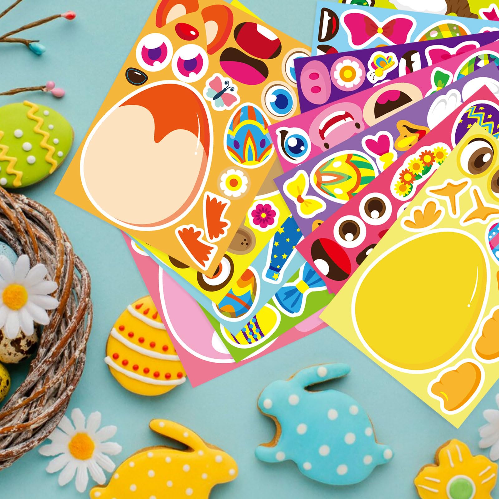 Easter Egg Stickers for Kids - 36 Sheets DIY Easter Themed Make-a-Face Stickers - Fun Holiday Decoration & Party Favors for Boys & Girls - Perfect for Easter Crafts, Scrapbooking, Gift Wrapping & Classroom Activities