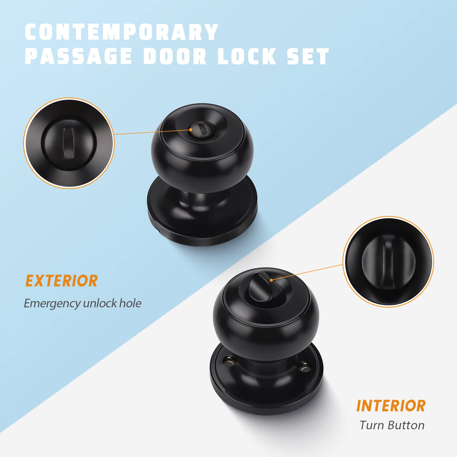 KNOBWELL 10-Pack Black Privacy Door Knobs with Lock - Keyless Interior Door Handle Locksets for Bedroom & Bathroom | Secure & Stylish Home Privacy Solution