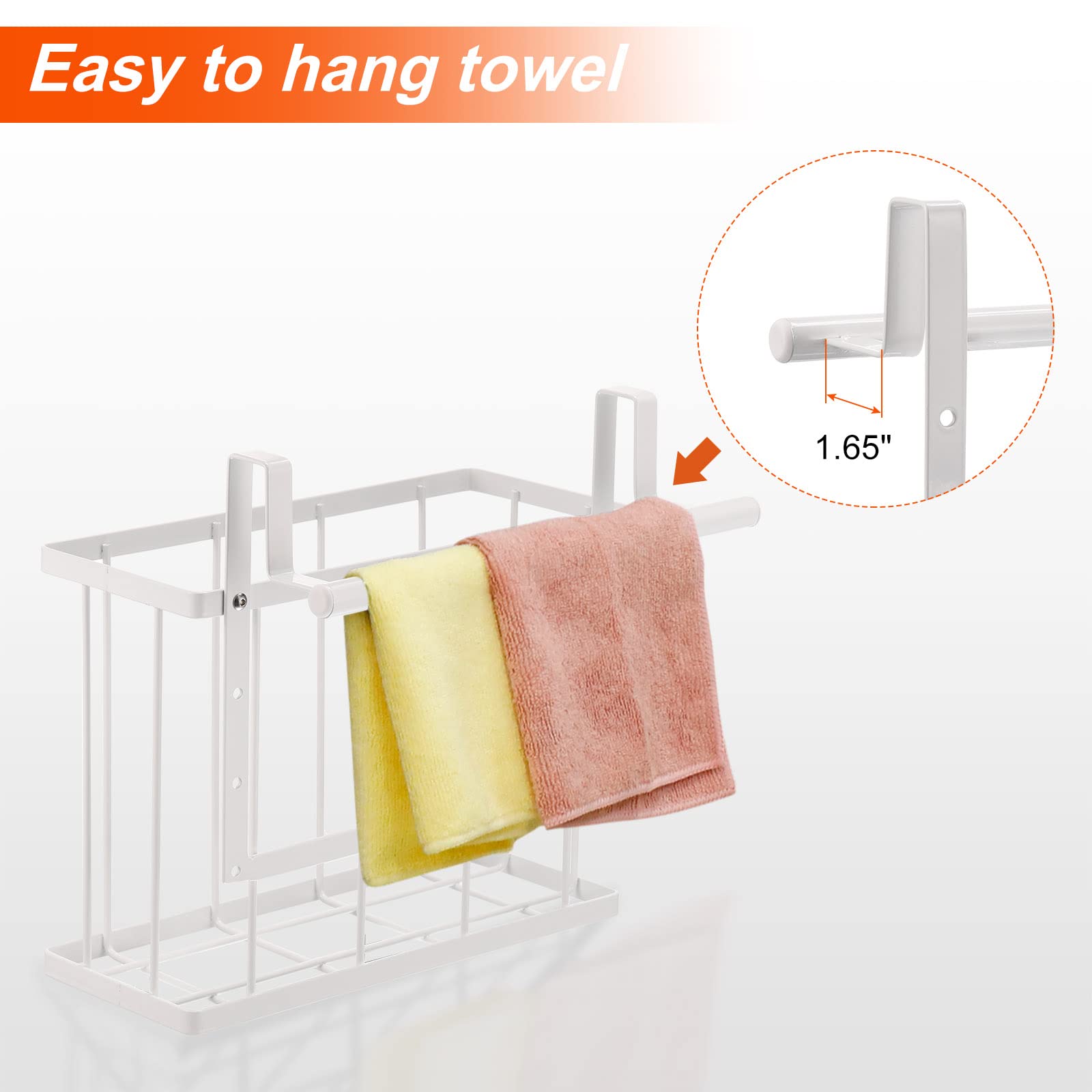 uxcell 2-Pack White Metal Wire Cabinet Door Organizer with Towel Bar & Hooks - Over Cabinet Storage Basket for Kitchen, Pantry, Bathroom - Perfect for Cutting Boards, Spices, and Cleaning Supplies