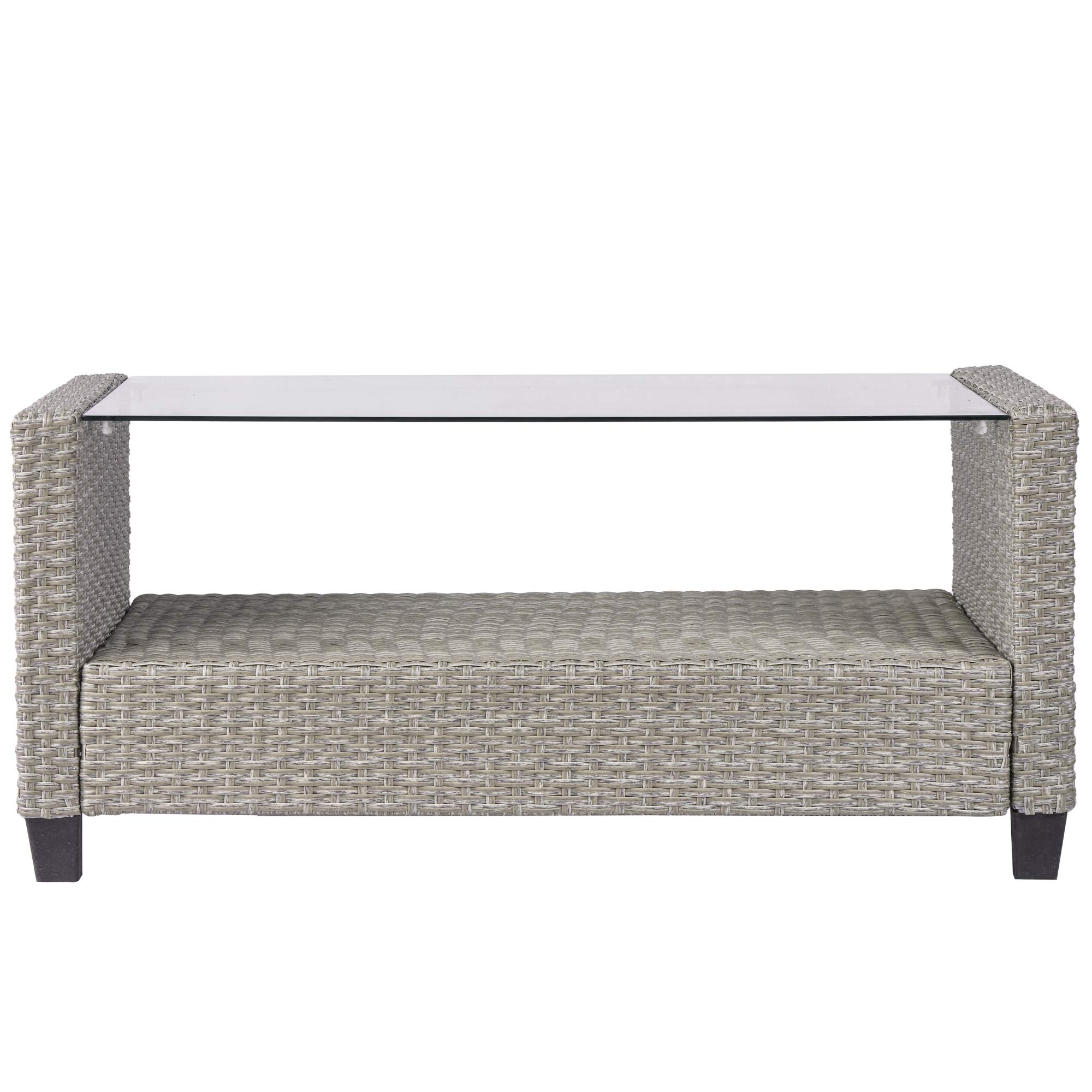 4-Piece Outdoor Patio Furniture Set - Wicker Rattan Sectional Sofa with Cushions & Coffee Table - Water-Resistant Gray Conversation Set for Poolside, Backyard, Lawn or Garden Relaxation