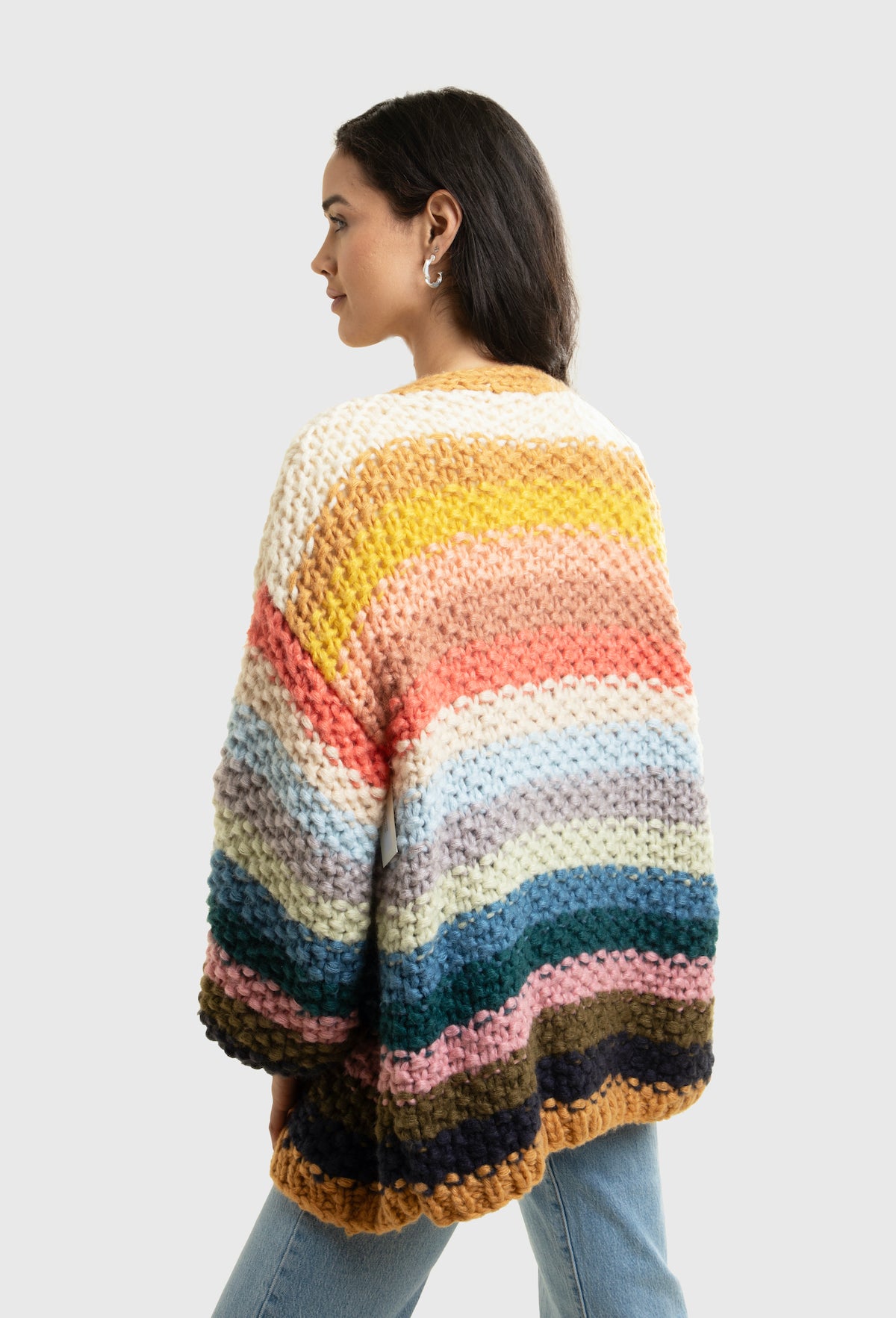 Rainbow Knitted Cardigan for Women - Soft Cozy Oversized Sweater - Perfect for Fall, Winter & Spring - Office, Casual & Home Wear