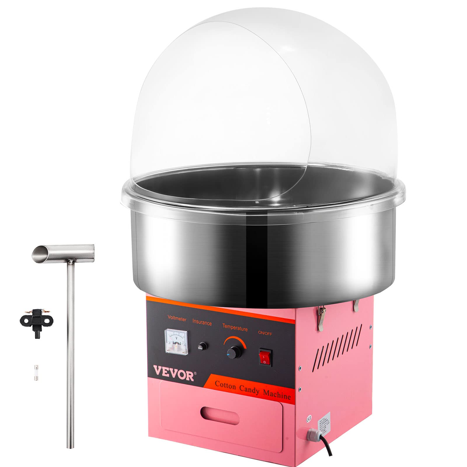 VBENLEM 1030W Commercial Cotton Candy Machine with Bubble Cover Shield - 20.5 Inch Electric Candy Floss Maker for Birthday Parties, Carnival Events, and Festivals (Pink) - Perfect for Home, School, and Fair Use