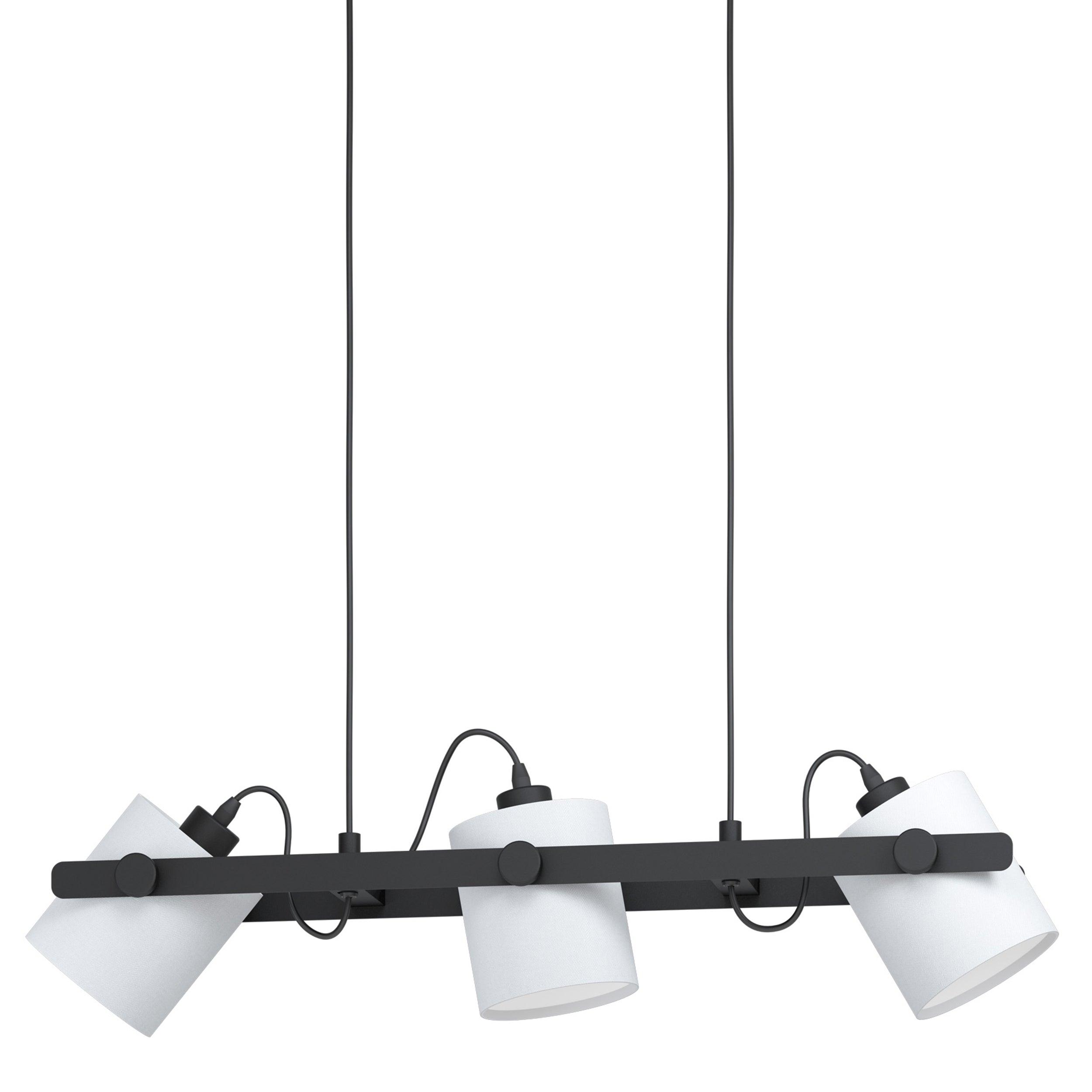 Eglo Hornwood 1 Wooden 3-Light Adjustable Pendant Light with White Lampshade - Perfect for Kitchen Island, Dining Room, and Living Room Lighting