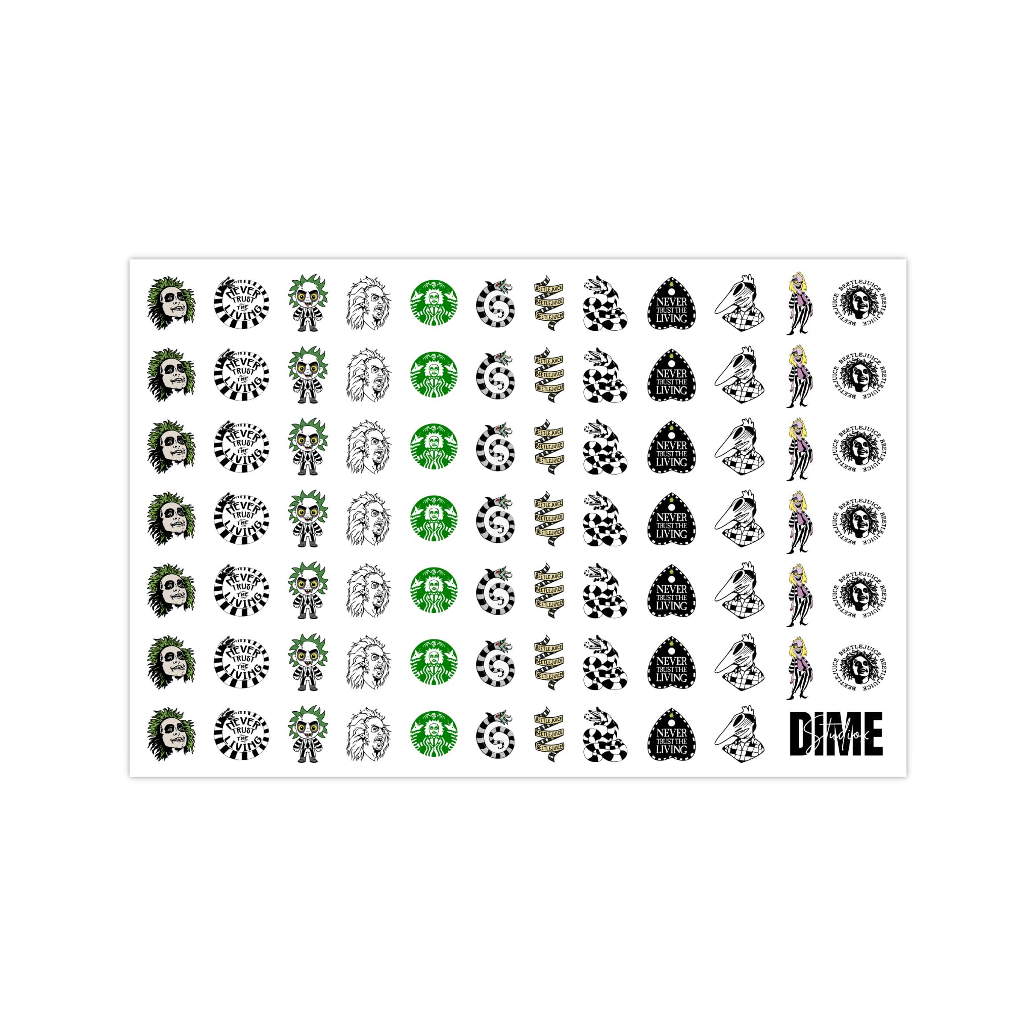 DXH NAIL Beetle Juice Horror Halloween Nail Decals - Water Transfer Nail Stickers for Horror Movie Manicure - Scary Nail Art Supplies for Halloween Parties & Cosplay Events
