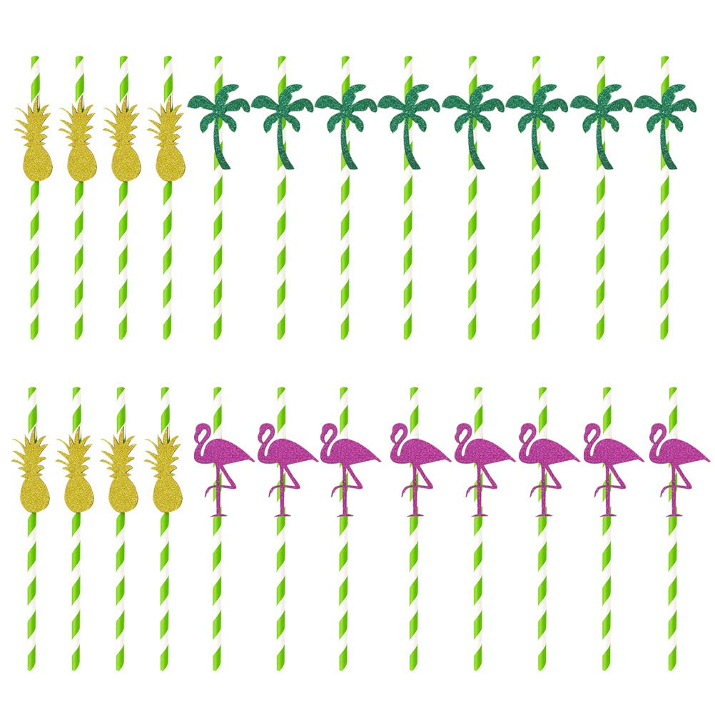 24pcs Hawaiian Party Drinking Straws - Biodegradable Paper Straws for Tropical Luau, Beach Themed Decorations & Summer Cocktail Accessories | Perfect for Hawaiian Luau Parties, Beach Weddings, Poolside Drinks & Tropical Themed Events