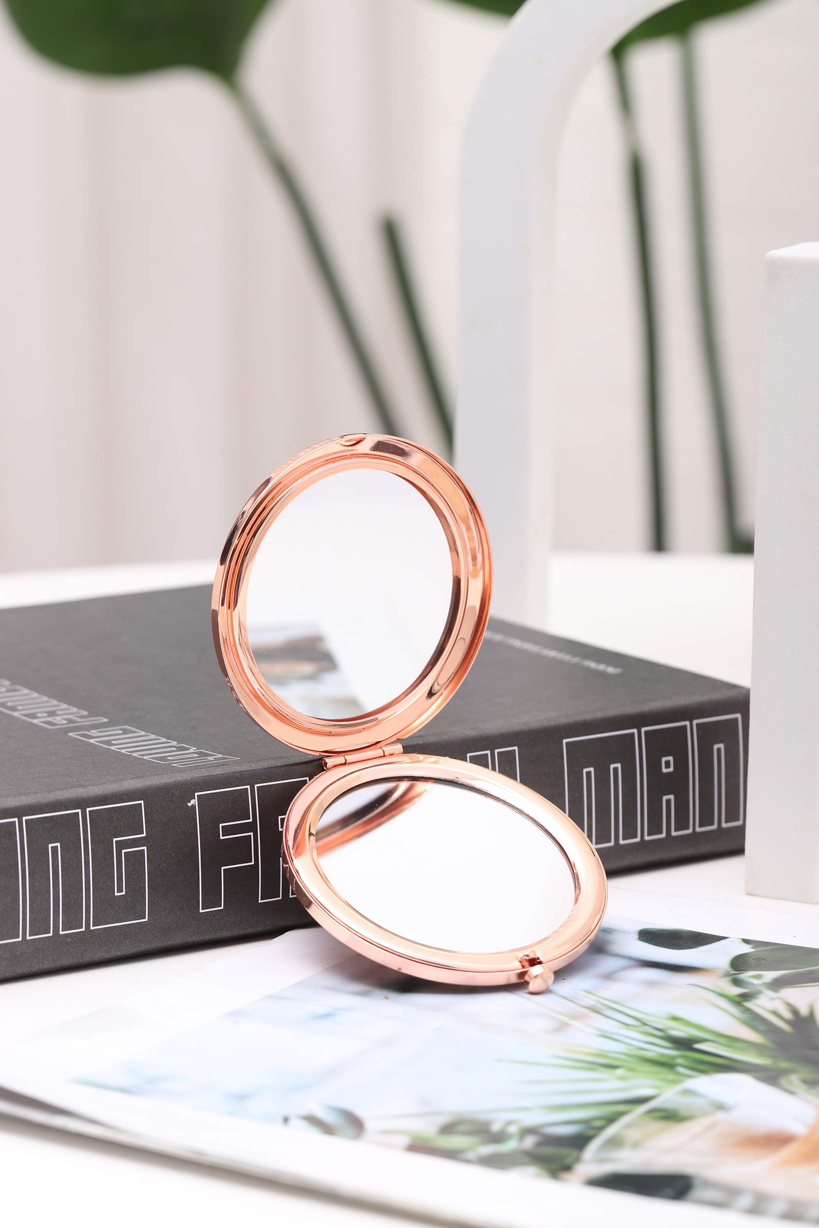 2.75 Inch Round Magnifying Compact Mirror - Handheld Travel Makeup Mirror with 5X Magnification for Precise Eyebrow Tweezing & Eyelash Application - Perfect for Travel, Home Vanity & Professional Makeup Artists