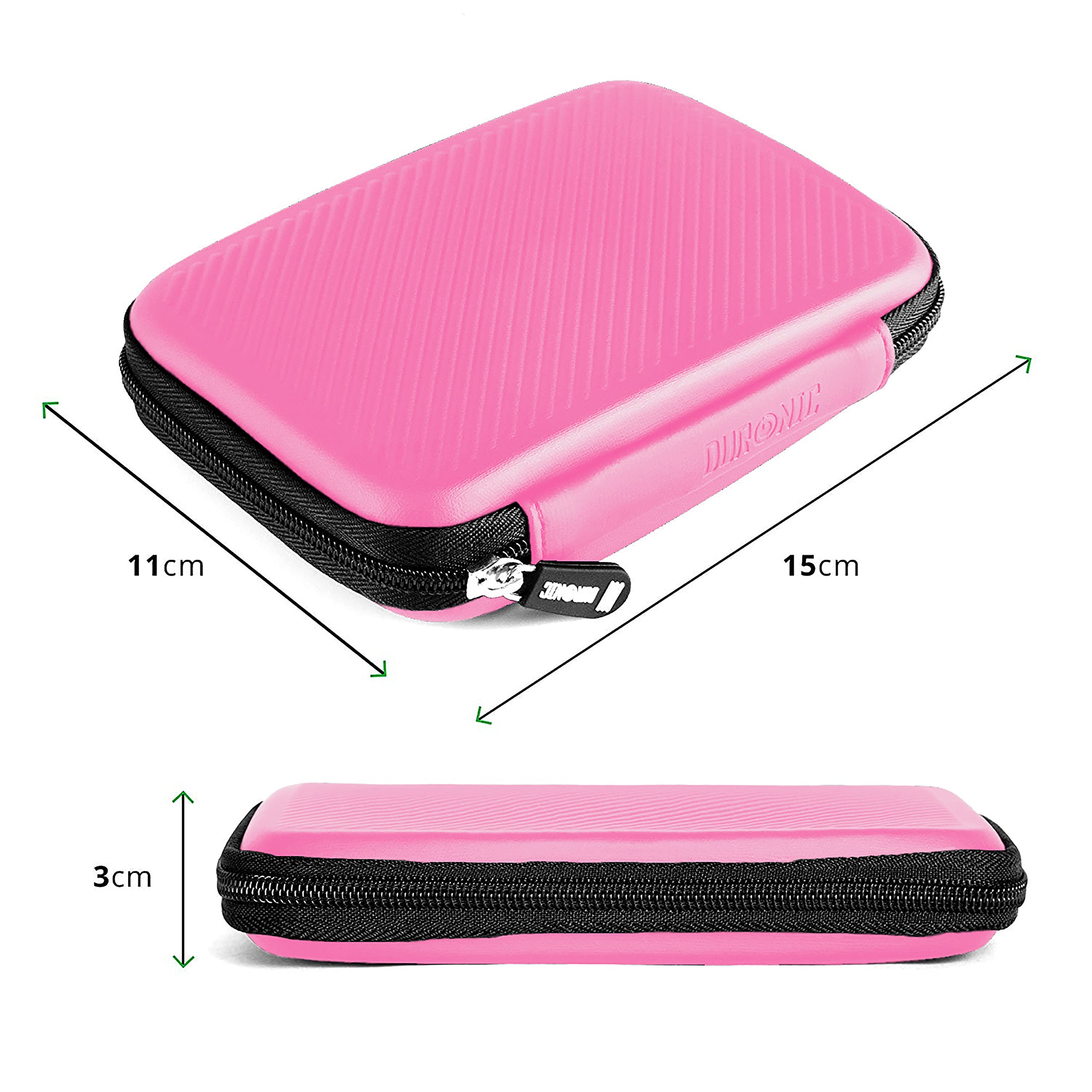 Duronic HDC2 Hard Drive Case - Pink Portable EVA Storage Pouch for External Hard Drives & Cables | Lightweight Protective Cover for Western Digital, Toshiba, Buffalo, Seagate, Samsung | Perfect for Travel, Office & Data Backup Storage