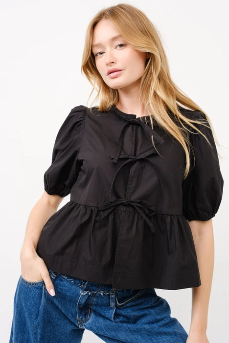 Stylish Bow Tie Peplum Top for Women - Trendy Blouse Sale $25.60 - Perfect for Office Wear, Date Nights & Special Occasions