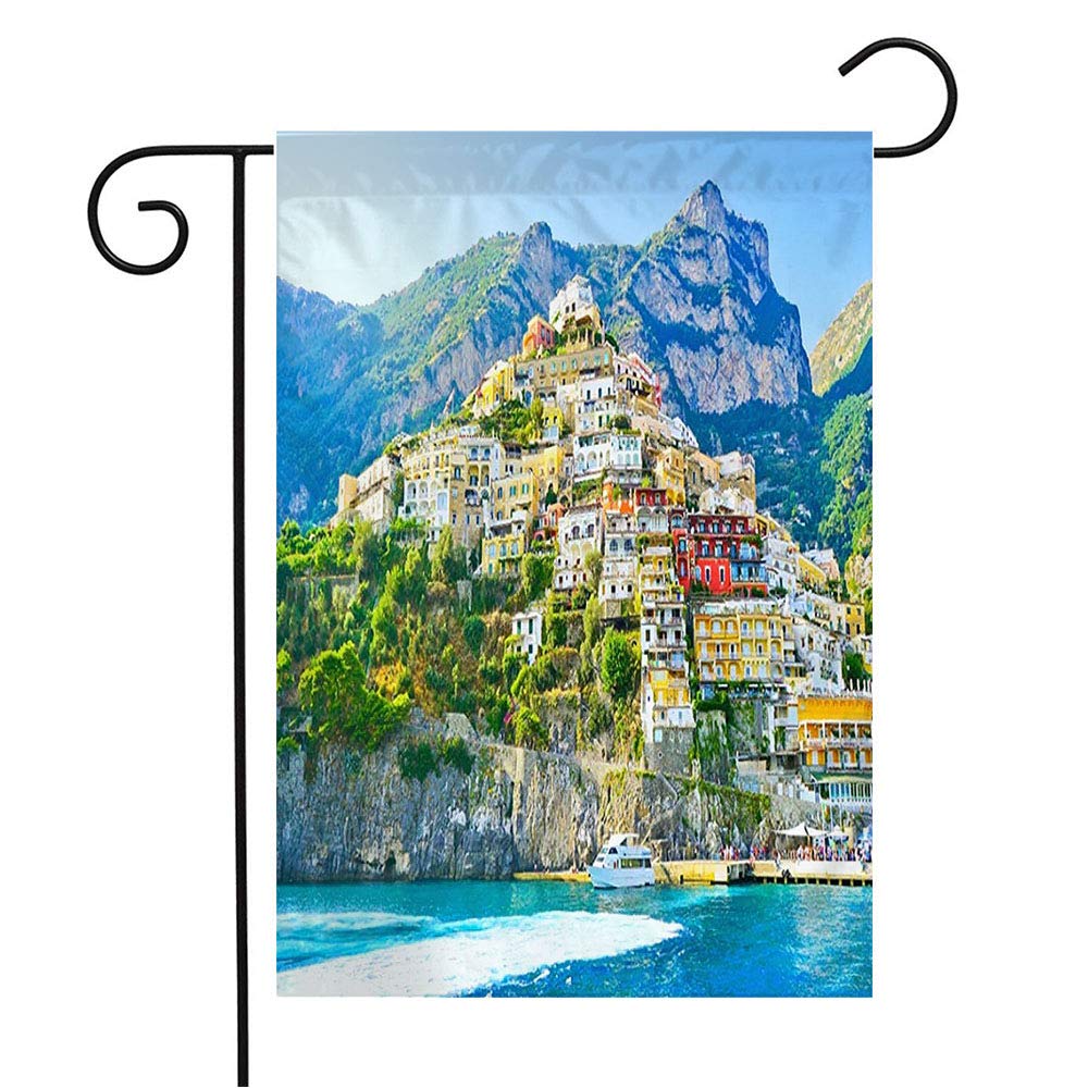 Vibrant Positano Village & Amalfi Coast Garden Flag - 12x18 Inch Green Tourism Landscape Decor for Patio, Lawn & Outdoor Spaces - Perfect Holiday Gift for Travel Lovers & Home Decoration