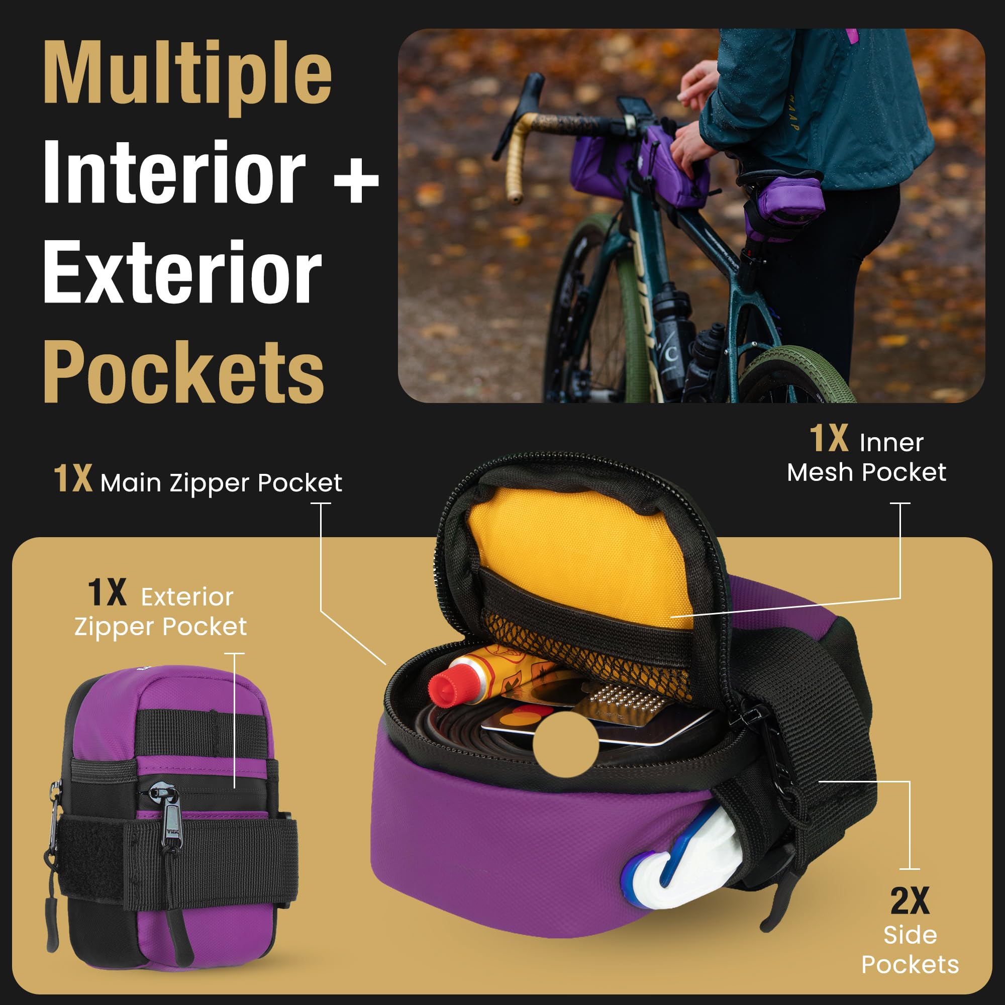 Lumiere & Co. Waterproof Bike Saddle Bag - Lightweight Bicycle Seat Bag for Road & Mountain Bikes - Compact Under Seat Storage for Tools, Phone & Essentials - Perfect for Commuting, Cycling & Outdoor Adventures