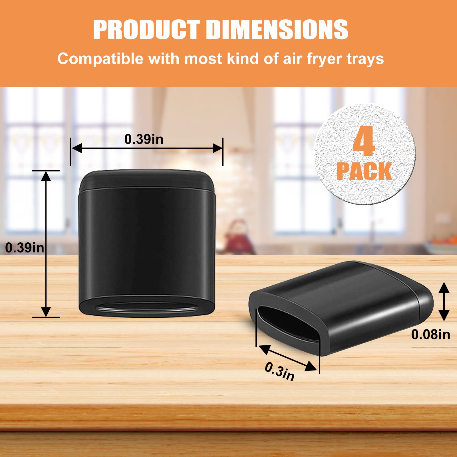 4PCS Premium Air Fryer Replacement Rubber Bumpers & Feet - Non-Slip Silicone Tips for Chefman Powel XL & Other Air Fryer Trays - Perfect for Kitchen Safety & Stability