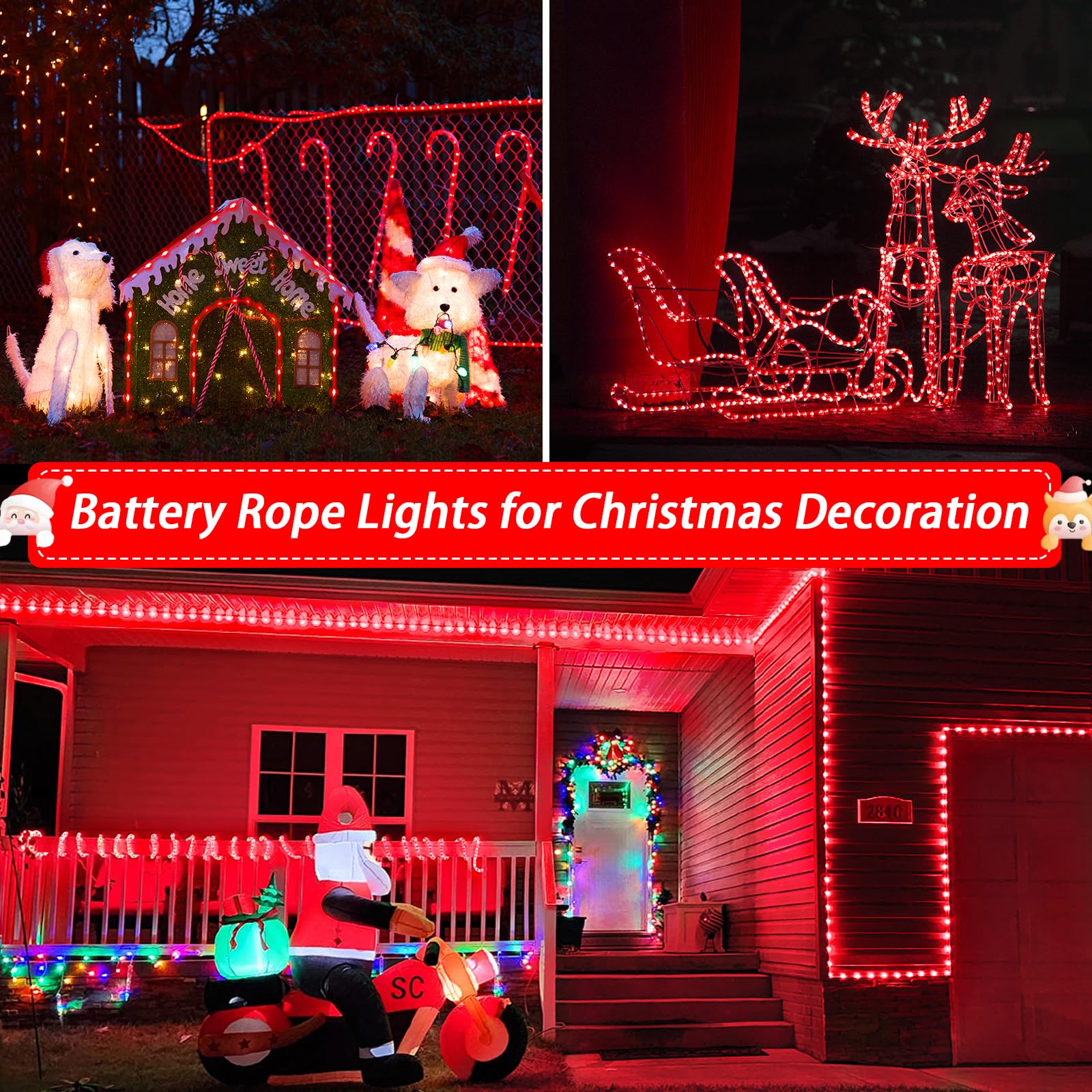 JMEXSUSS 2 Pack 66ft 200LED Red Rope Lights - Battery Operated Waterproof Outdoor String Lights with Remote Control for Trampoline, Camping Tent, Garden, Patio, Party & Holiday Decorations