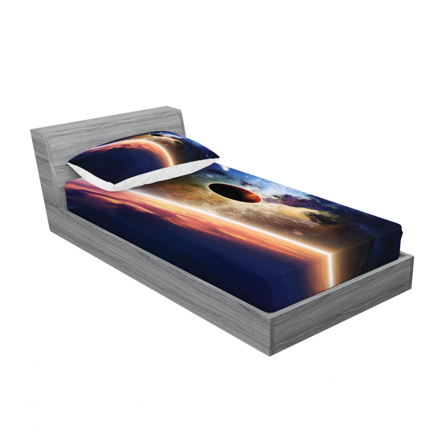 Ambesonne Solar System 2-Pack Twin Fitted Sheets & Pillow Sham Set - Space Themed Bedding Decor (Red & Blue, 4-Piece) | Perfect for Kids' Rooms, Astronomy Lovers & Sci-Fi Themed Bedrooms