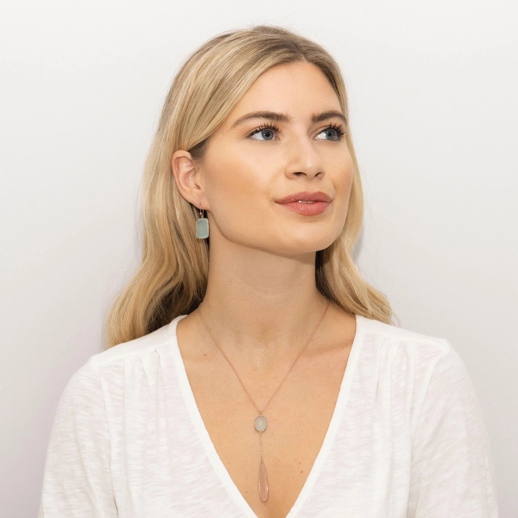 Aqua Chalcedony Square Drop Earrings for Women - Elegant Blue Gemstone Jewelry for Parties, Weddings & Special Occasions