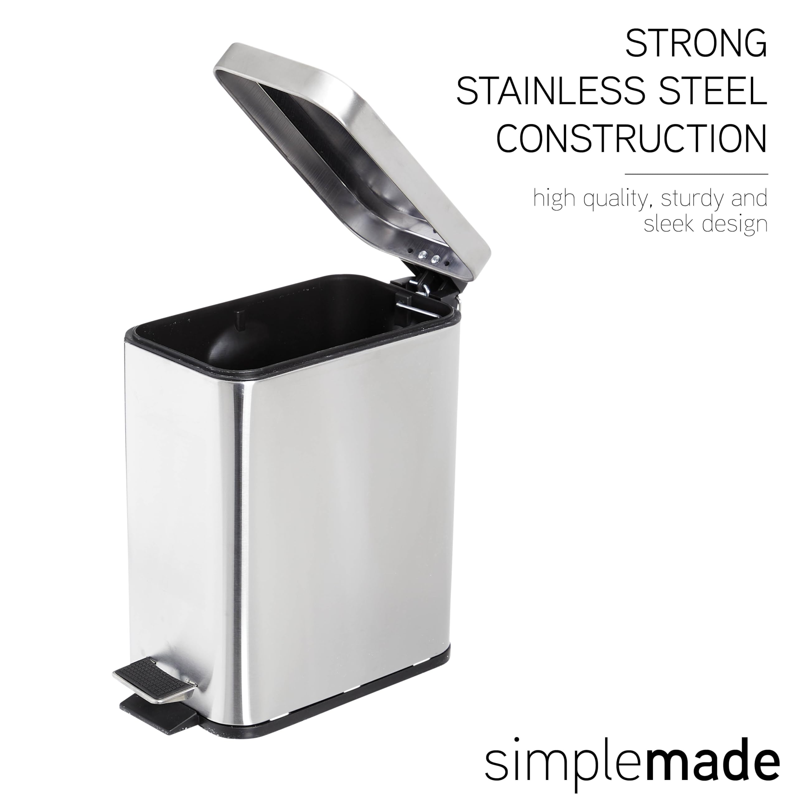 SIMPLEMADE 5L Round Step Trash Can with Lid - Stainless Steel Bathroom Waste Bin for Bathroom, Kitchen, Office - Small Metal Trash Can, Galvanized Steel Wastebasket (1.3 Gallon) - Perfect for Home, Dorm & Commercial Use