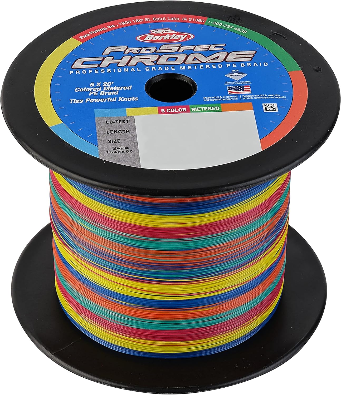Berkley ProSpec Chrome 5x20' Metered Braided Fishing Line 100lb 1500yd - Heavy Duty Saltwater & Freshwater Fishing for Bass, Walleye, and Catfish
