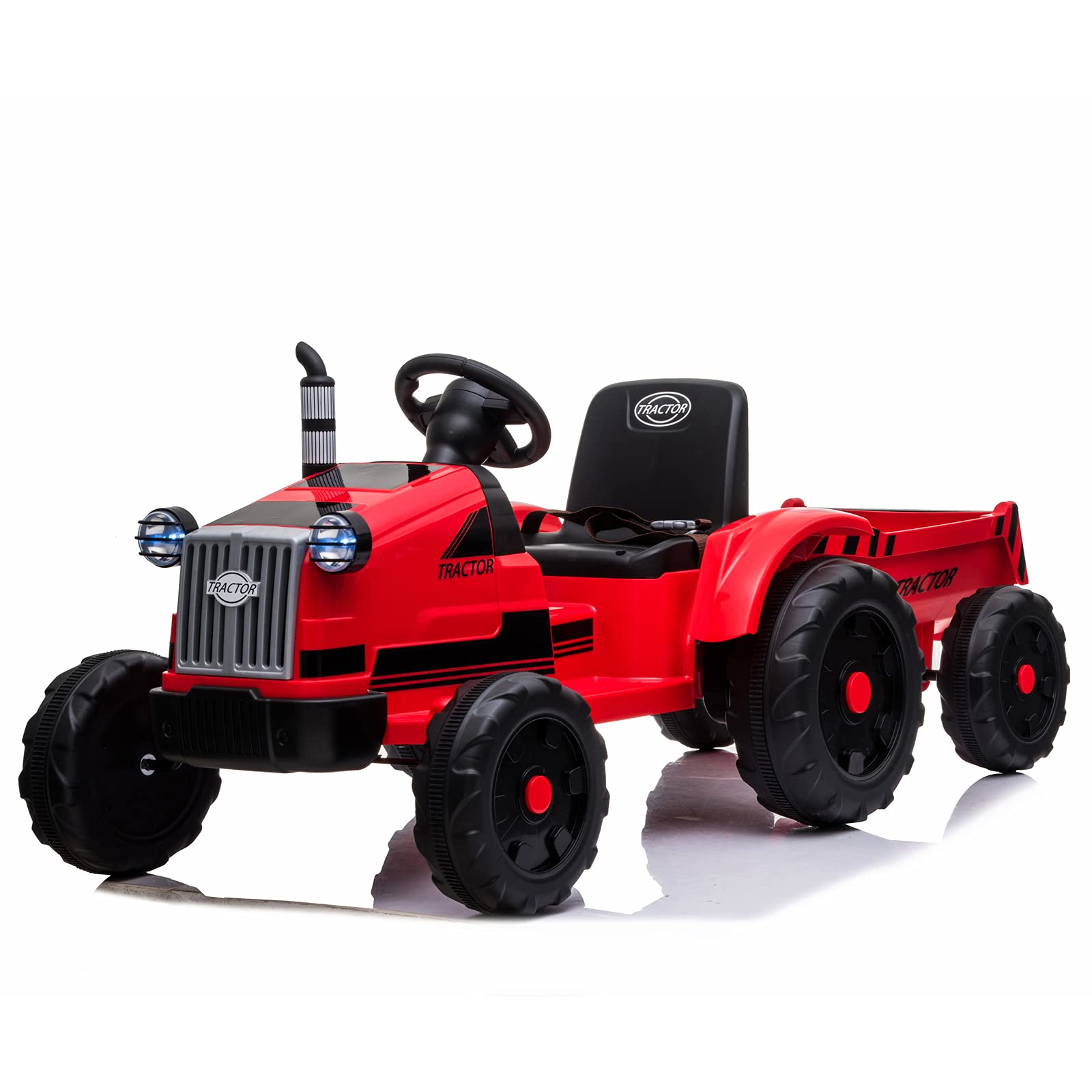 Kids Ride-On Toy Tractor with Trailer - 3-Speed Gear Shift & LED Lights - Interactive Pretend Play Construction Vehicle for Outdoor & Indoor Play