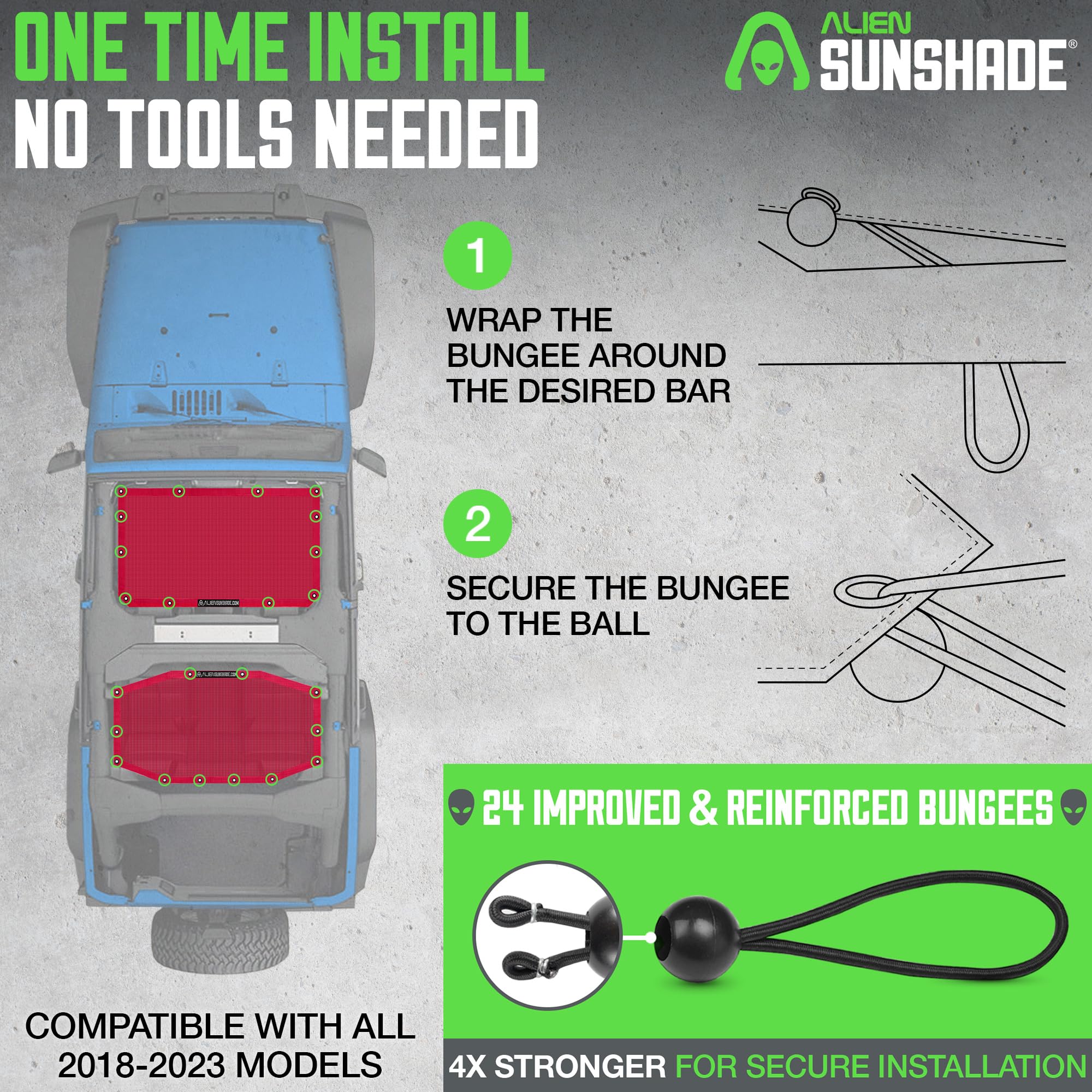 Alien Sunshade for Jeep Wrangler JLU (2018-2023) - Red Front & Rear Mesh Top Cover | UV Protection, Wind & Noise Reduction | Fits Sport, Sport S, Sahara, Rubicon Models | Perfect for Off-Roading, Beach Trips & Summer Adventures