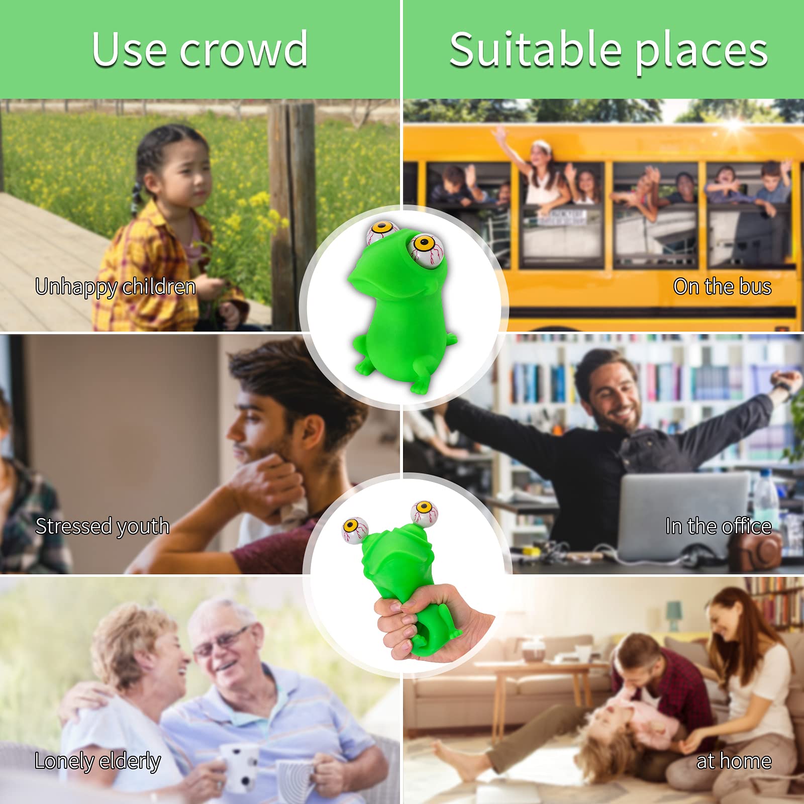Stress Relief Squeeze Toys for Kids & Adults - Sensory Therapy Fidget Toys for ADHD, Autism, Anxiety - Green Frog Hand Squishy Toy for Office, Classroom & Home Relaxation